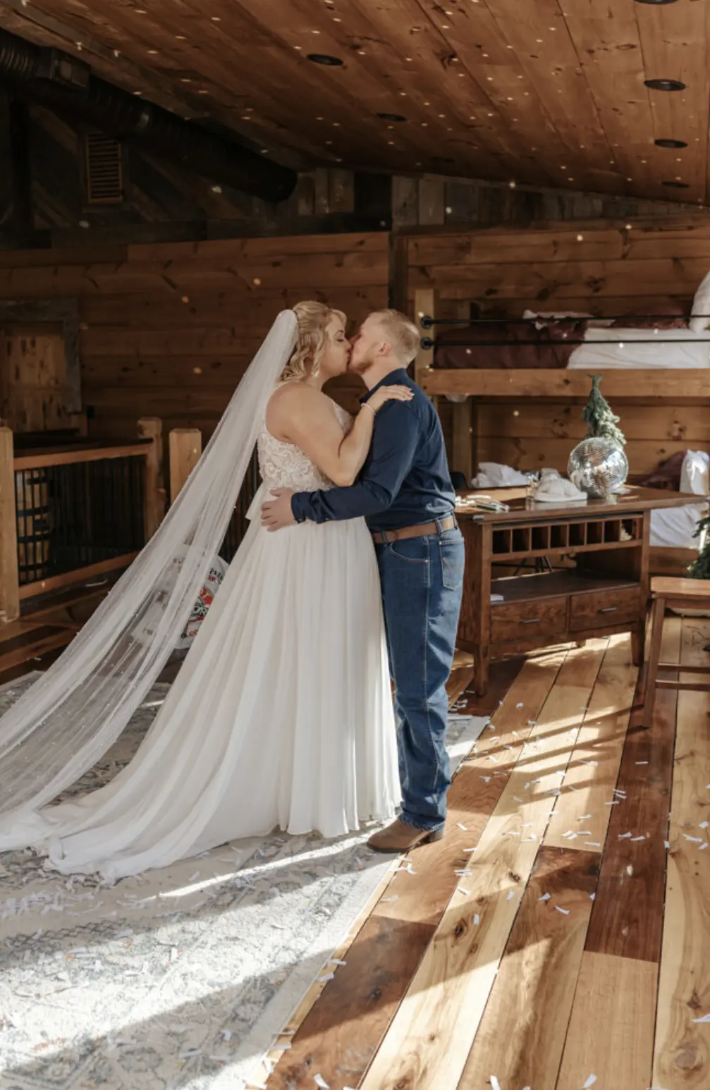 Bride In Chiffon Wedding Dress Called Tasha By Rebecca Ingram With Groom
