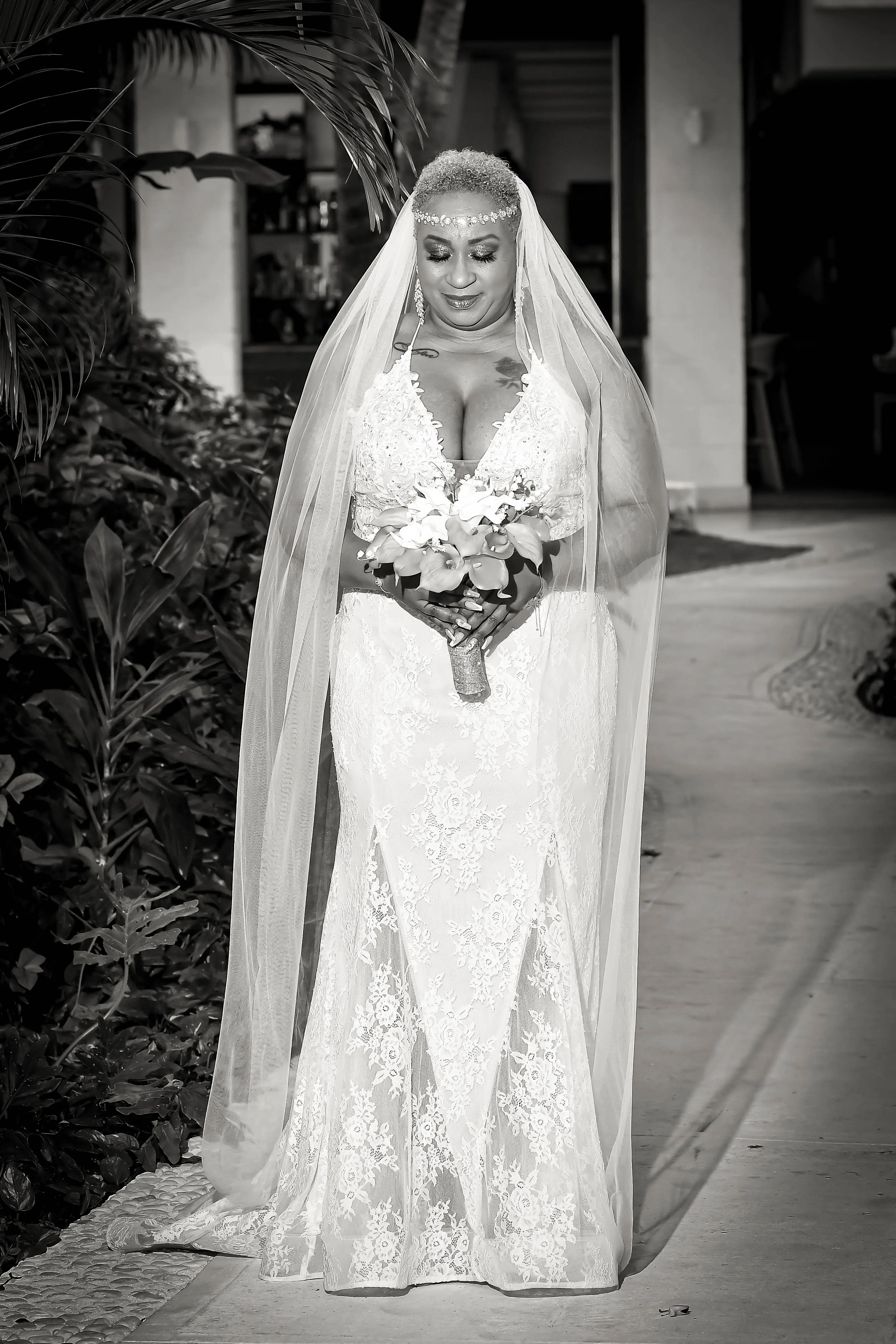 Bride Wearing Sparkly Lace Wedding Dress Called Tuscany Lynette By Maggie Sottero