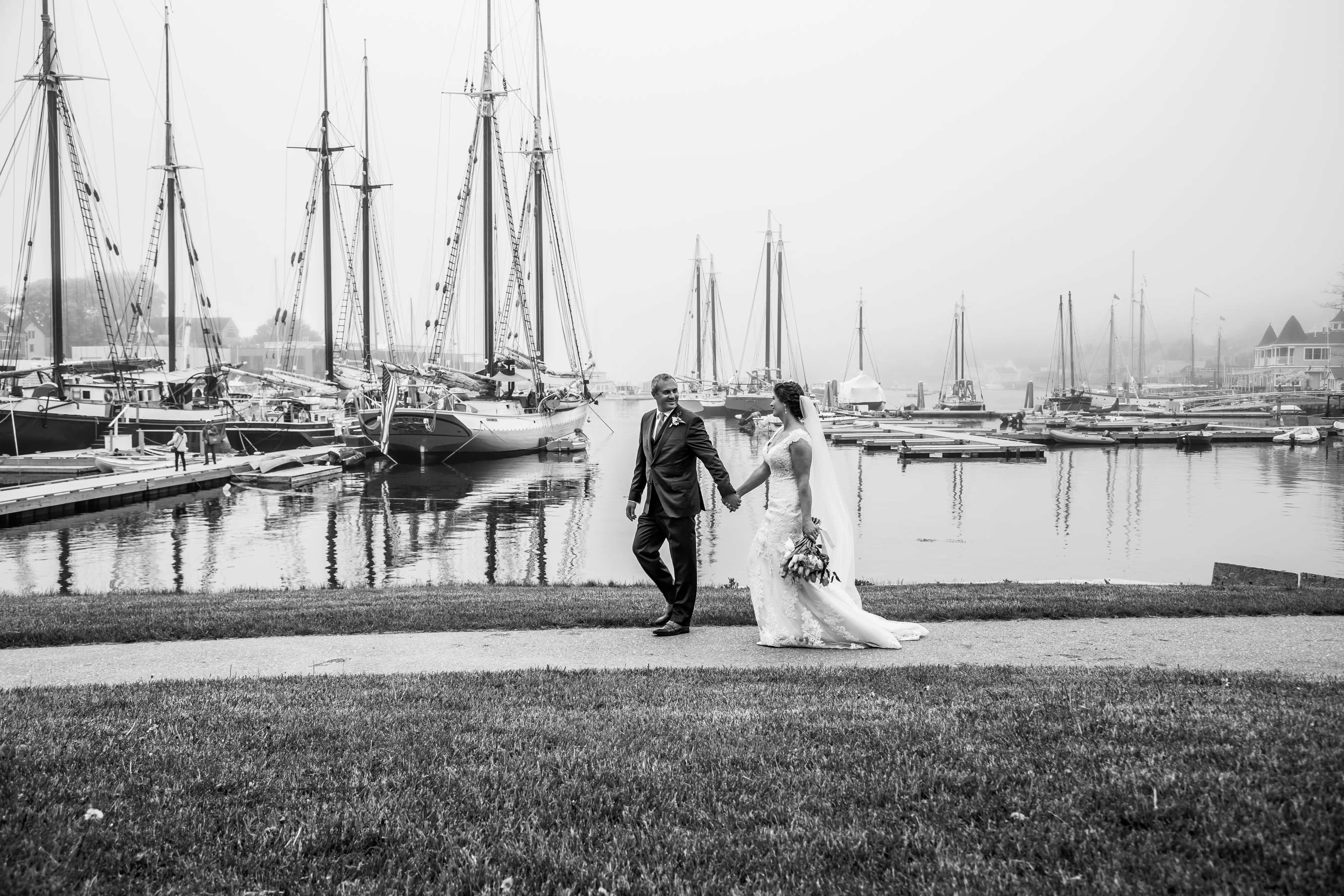 Groom With Bride Wearing Lace Fit-And-Flare Daphne By Rebecca Ingram