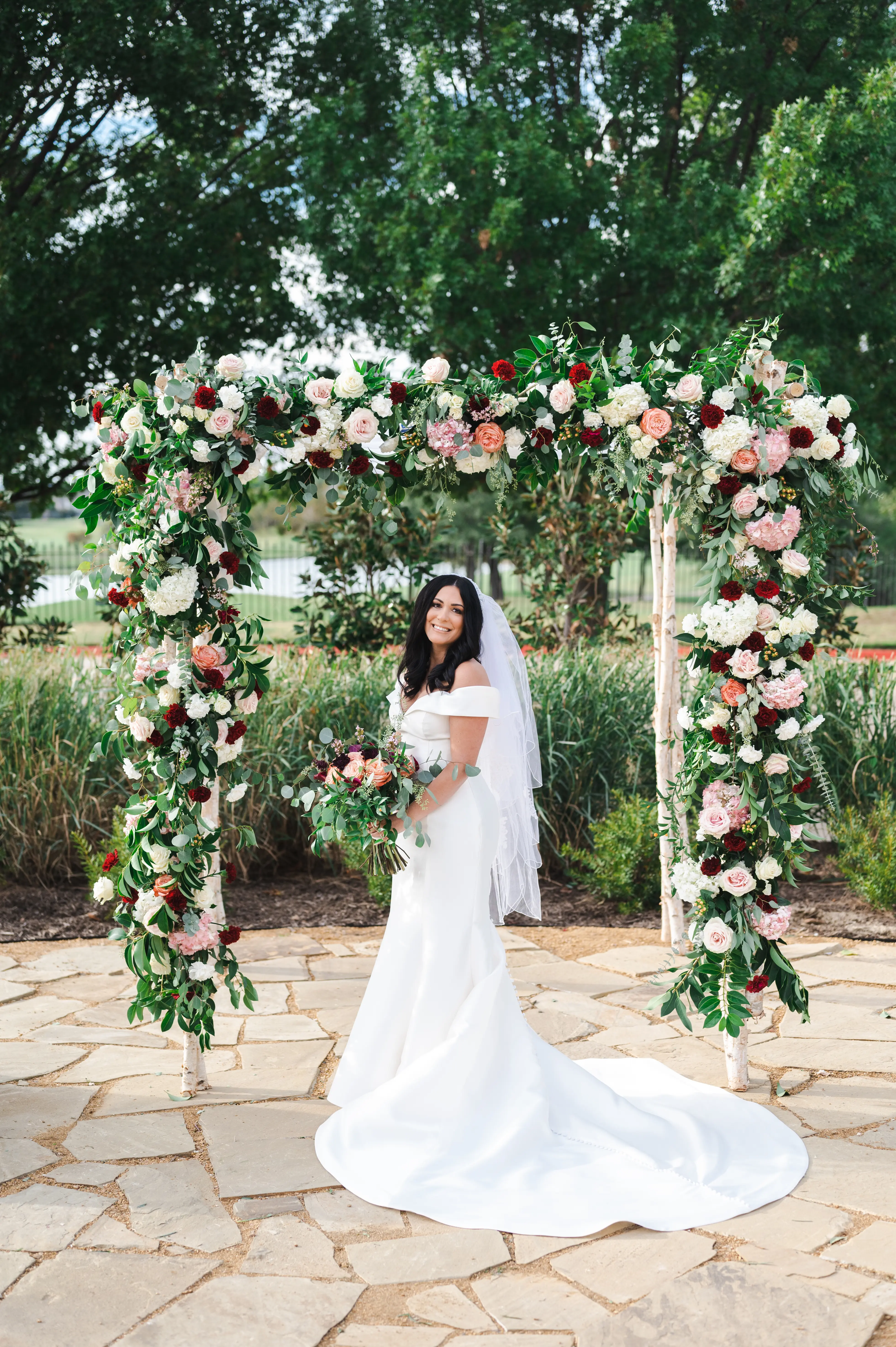 Bride Wearing Off-The-Shoulder Wedding Dress Josie By Rebecca Ingram