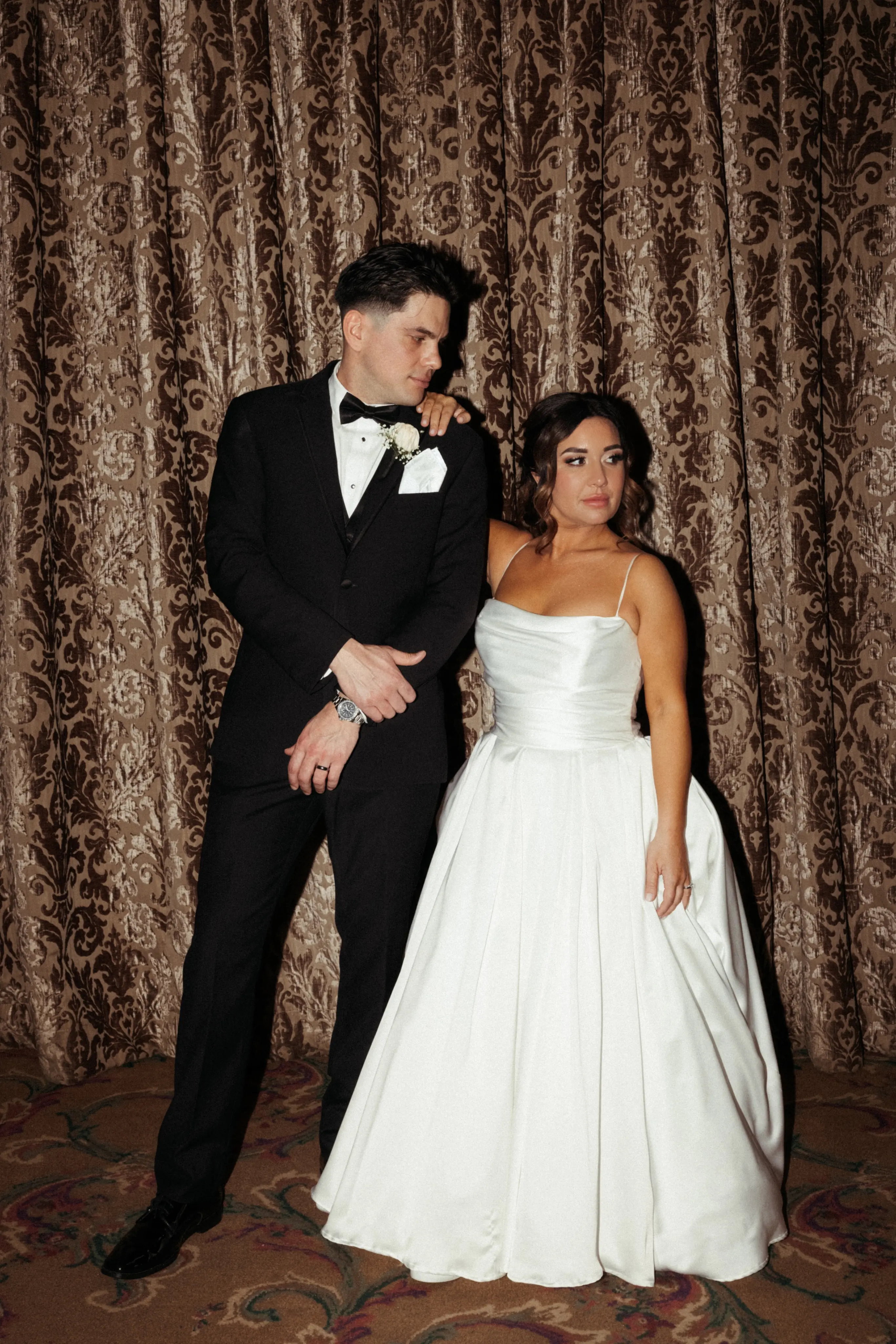 Bride In Simple Satin Wedding Dress Called Scarlet By Maggie Sottero With Groom