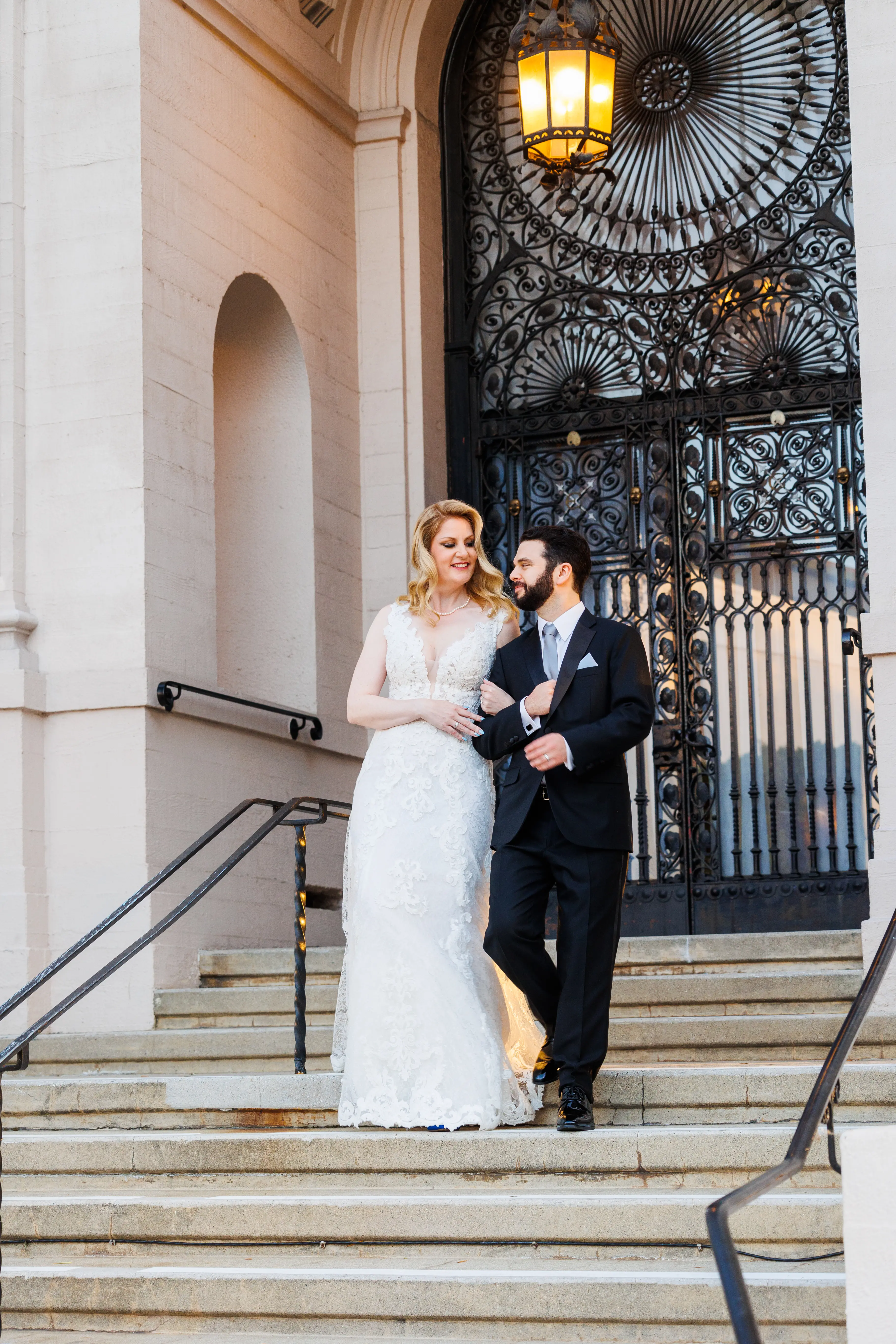 Bride In Lace V-Neck Wedding Dress Called Tuscany Lane By Maggie Sottero