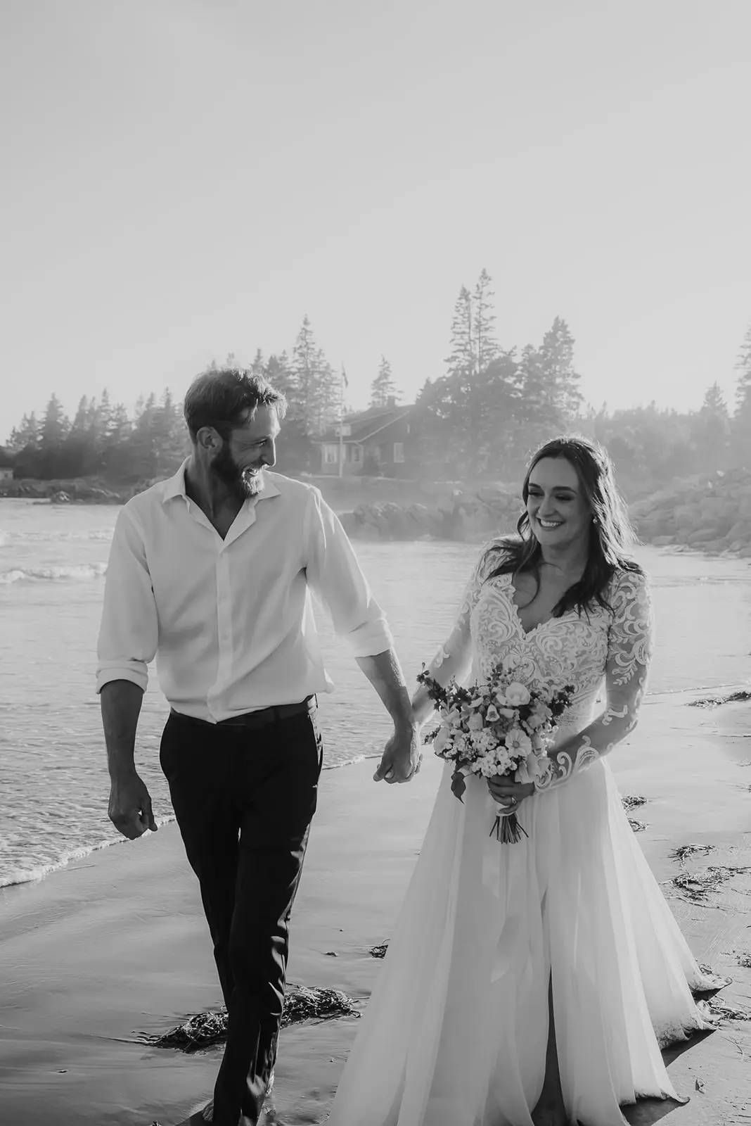 Groom With Bride Wearing Illusion Lace Long Sleeved Wedding Dress Lorraine Dawn By Rebecca Ingram