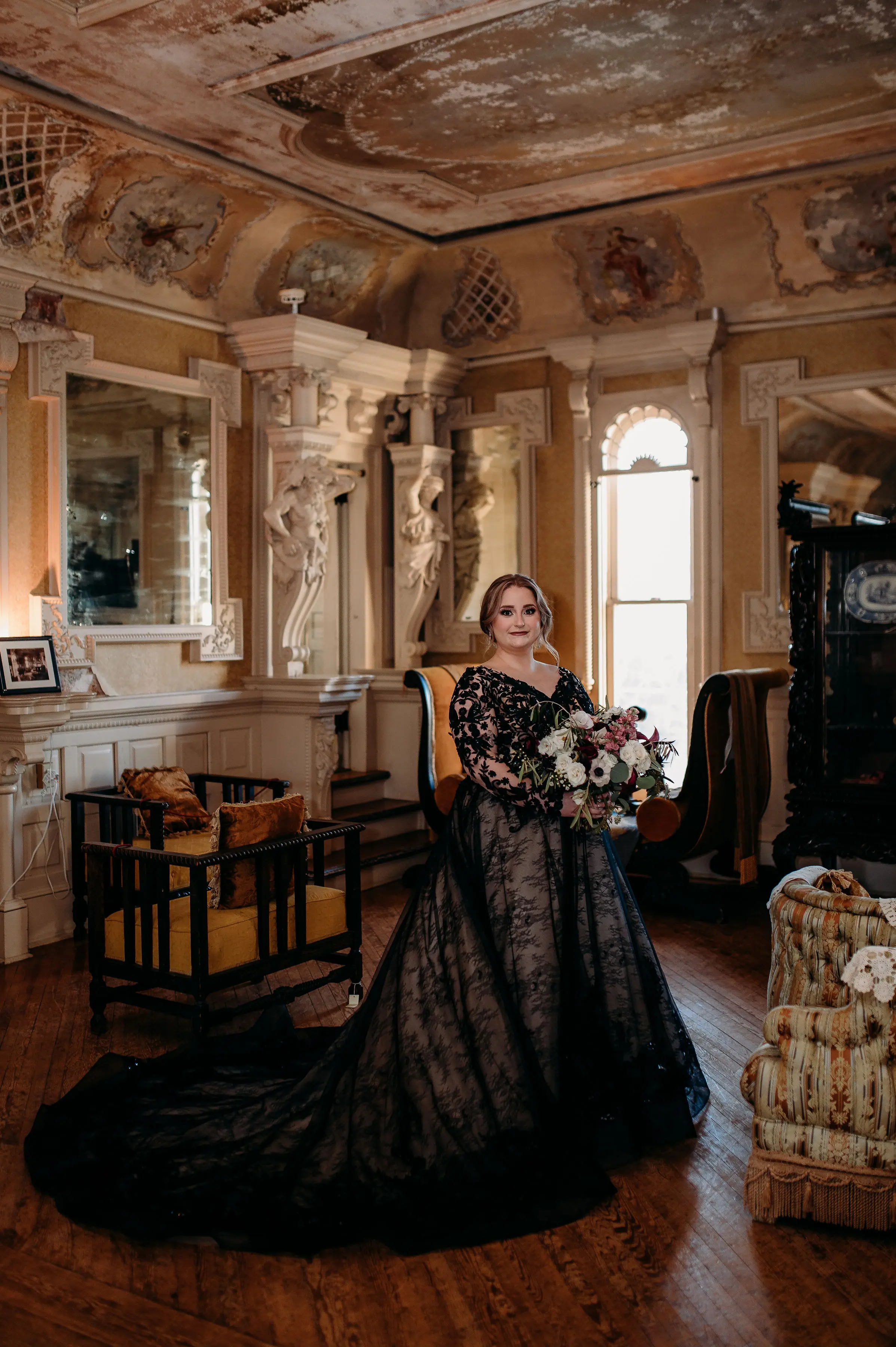 Bride In Long Sleeve Black Wedding Dress Called Zander By Sottero And Midgley