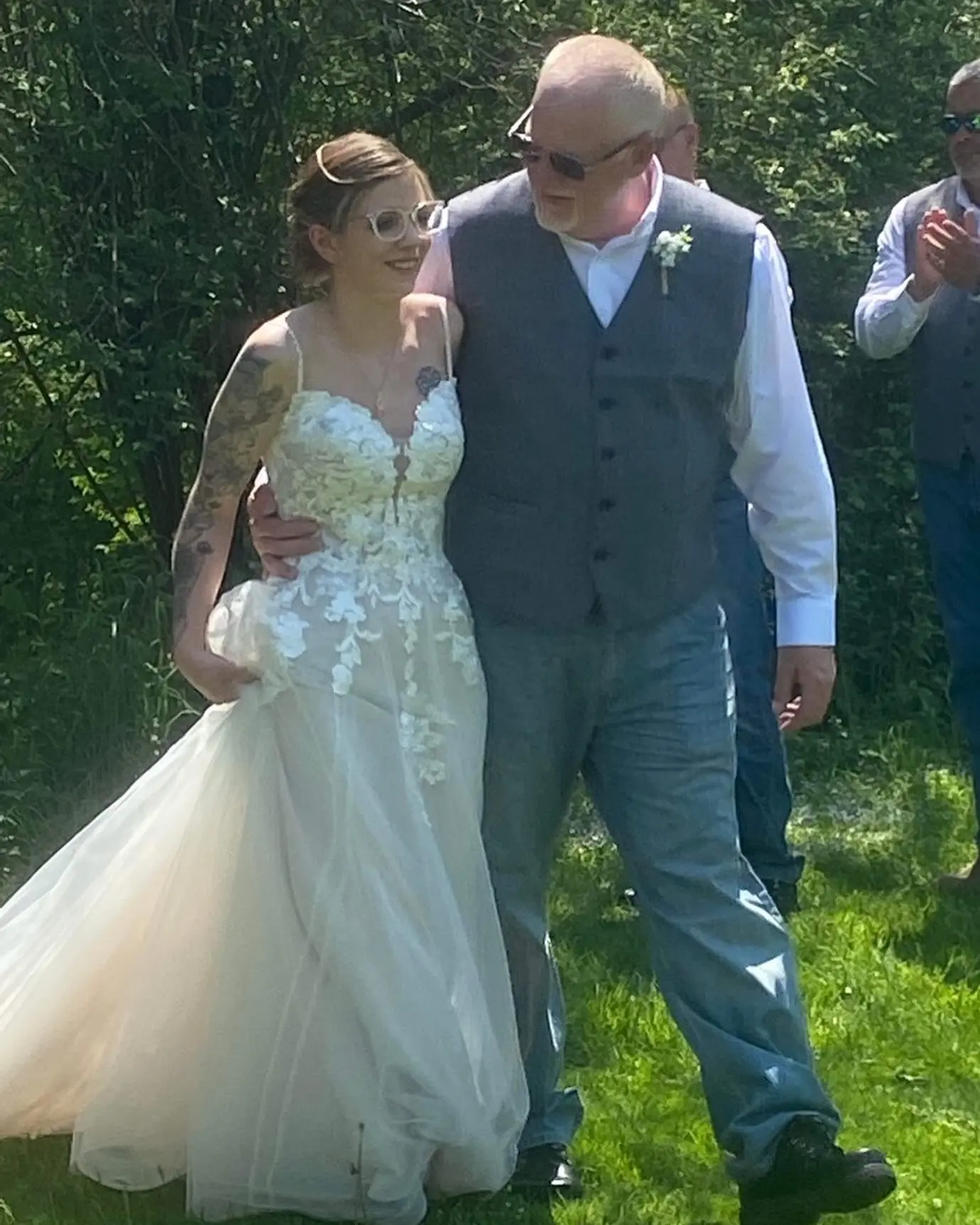 Father of the Bride with Bride in Princess Wedding Gown with Sparkle Tulle Skirt Called Stevie by Maggie Sottero