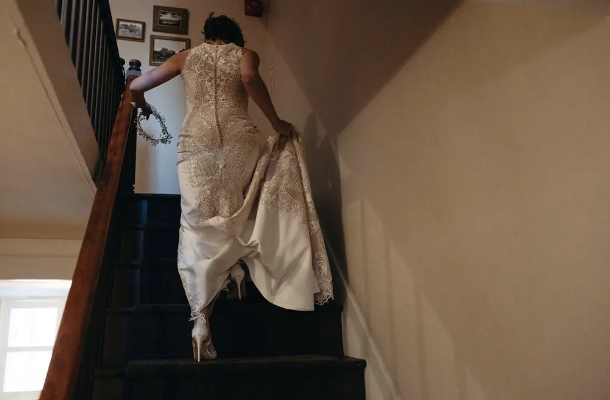 Bride Wearing Lace Halter Wedding Gown Called Kevyn By Sottero And Midgley