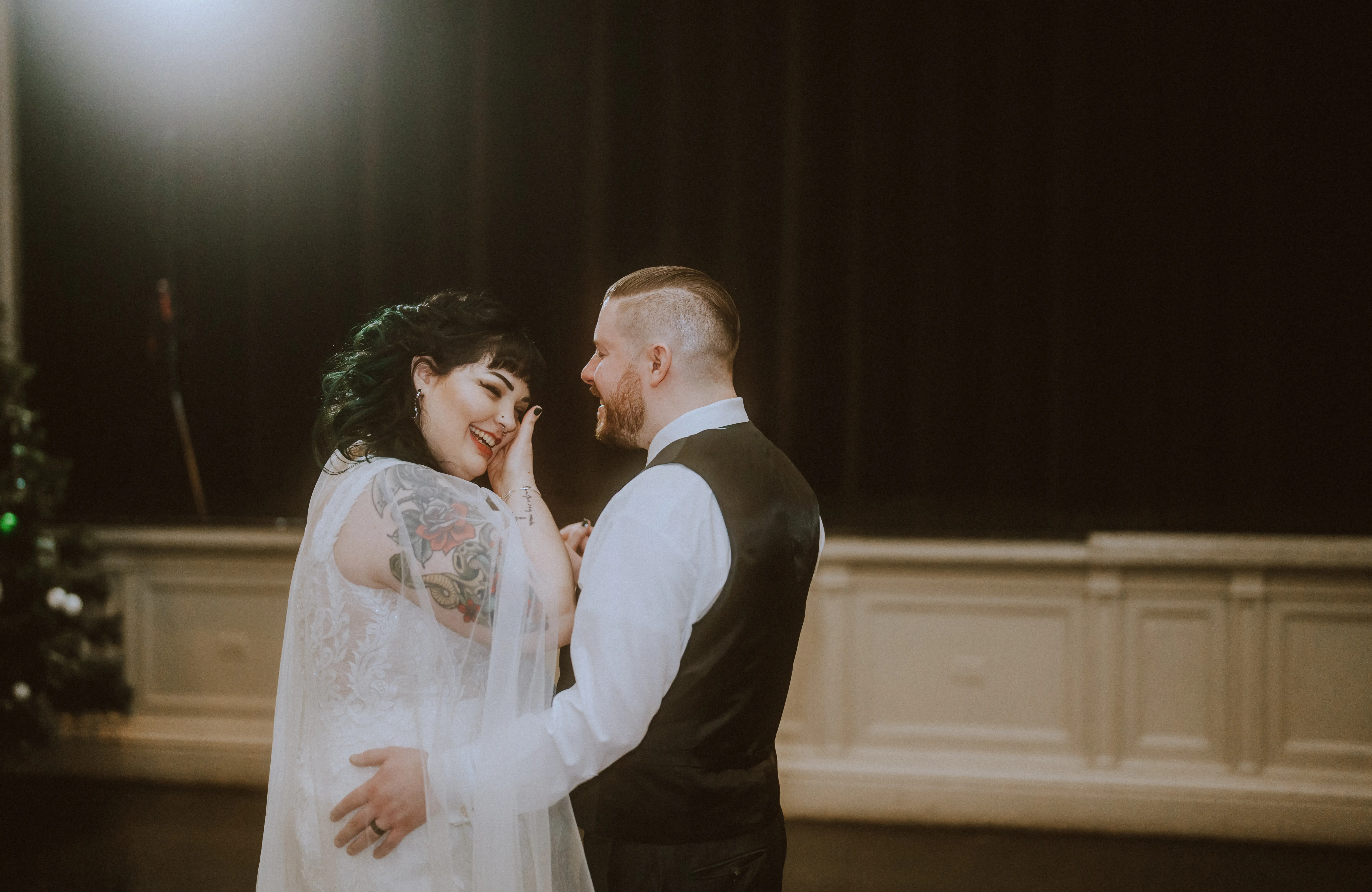 Real Bride in Cap-Sleeve Mermaid Wedding Dress with Lace Motifs and eep V-Neckline Called Joss by Sottero & Midgley