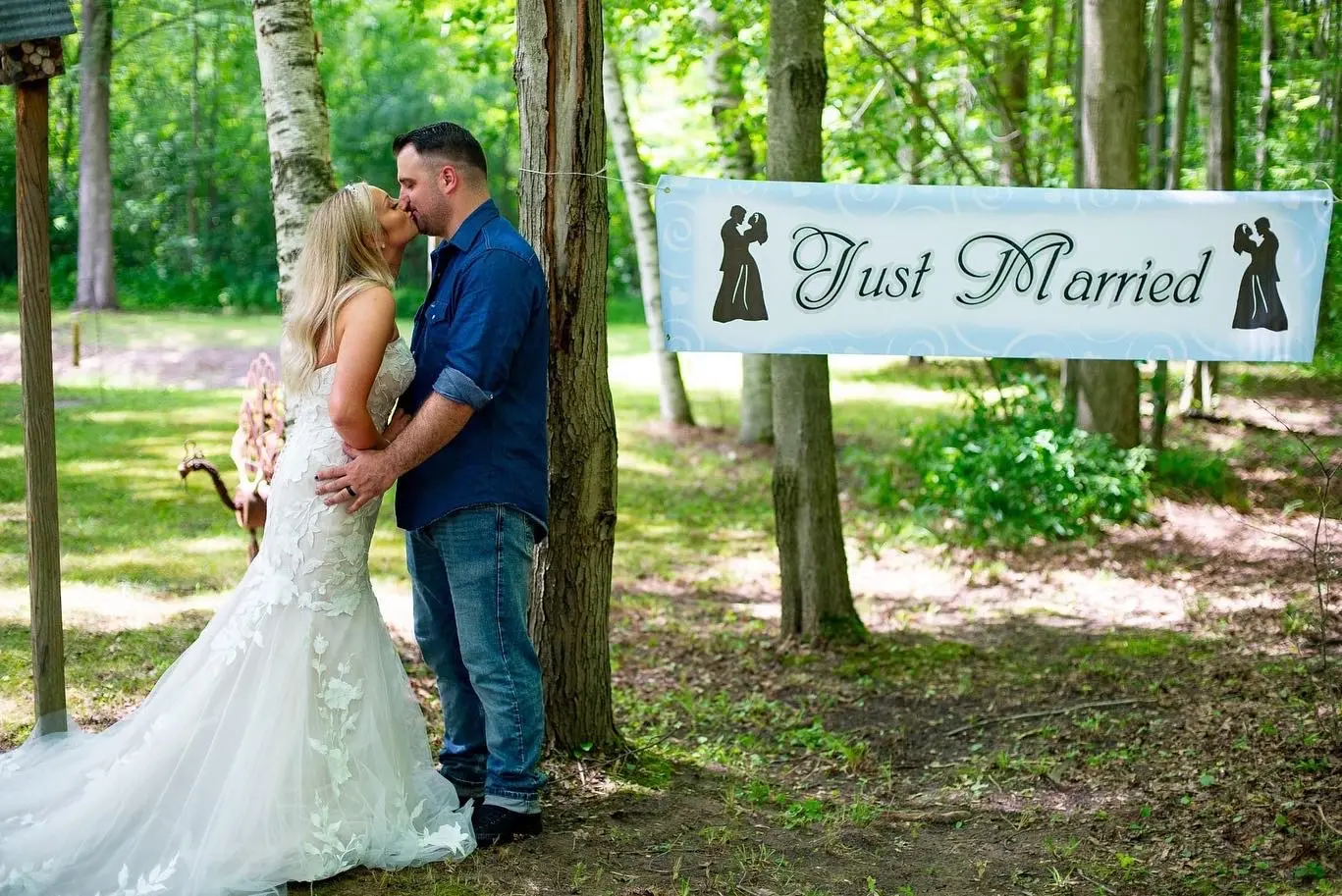 Groom With Bride Wearing Strapless Mermaid Wedding Dress With Over Sized Lace Hattie By Rebecca Ingram