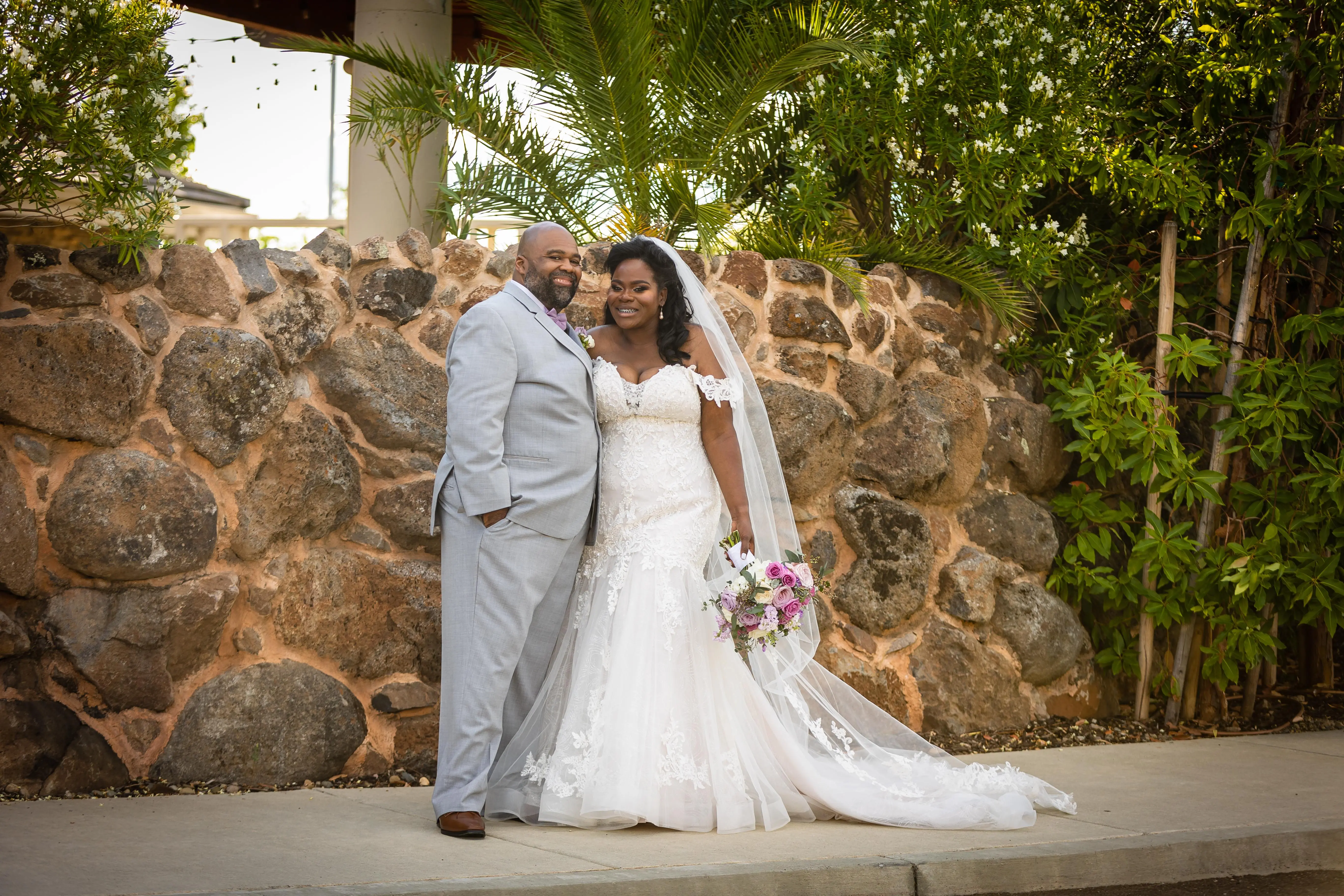 Groom With Bride Wearing Lace Mermaid Wedding Dress Lonnie Lynette By Maggie Sottero