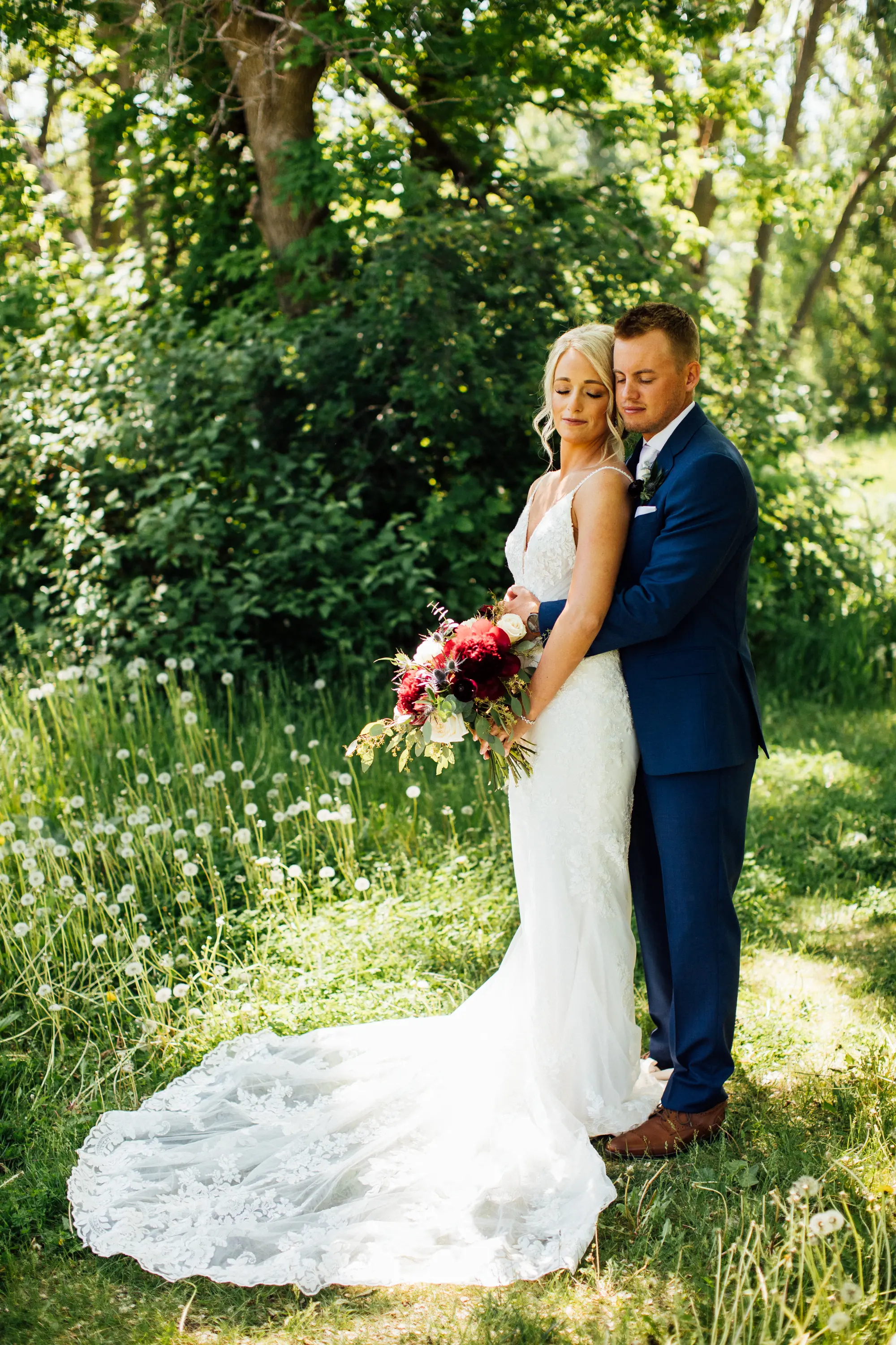 Bride Wearing Graceful Sparkly Lace Wedding Dress Called Fontaine By Maggie Sottero Held By Groom