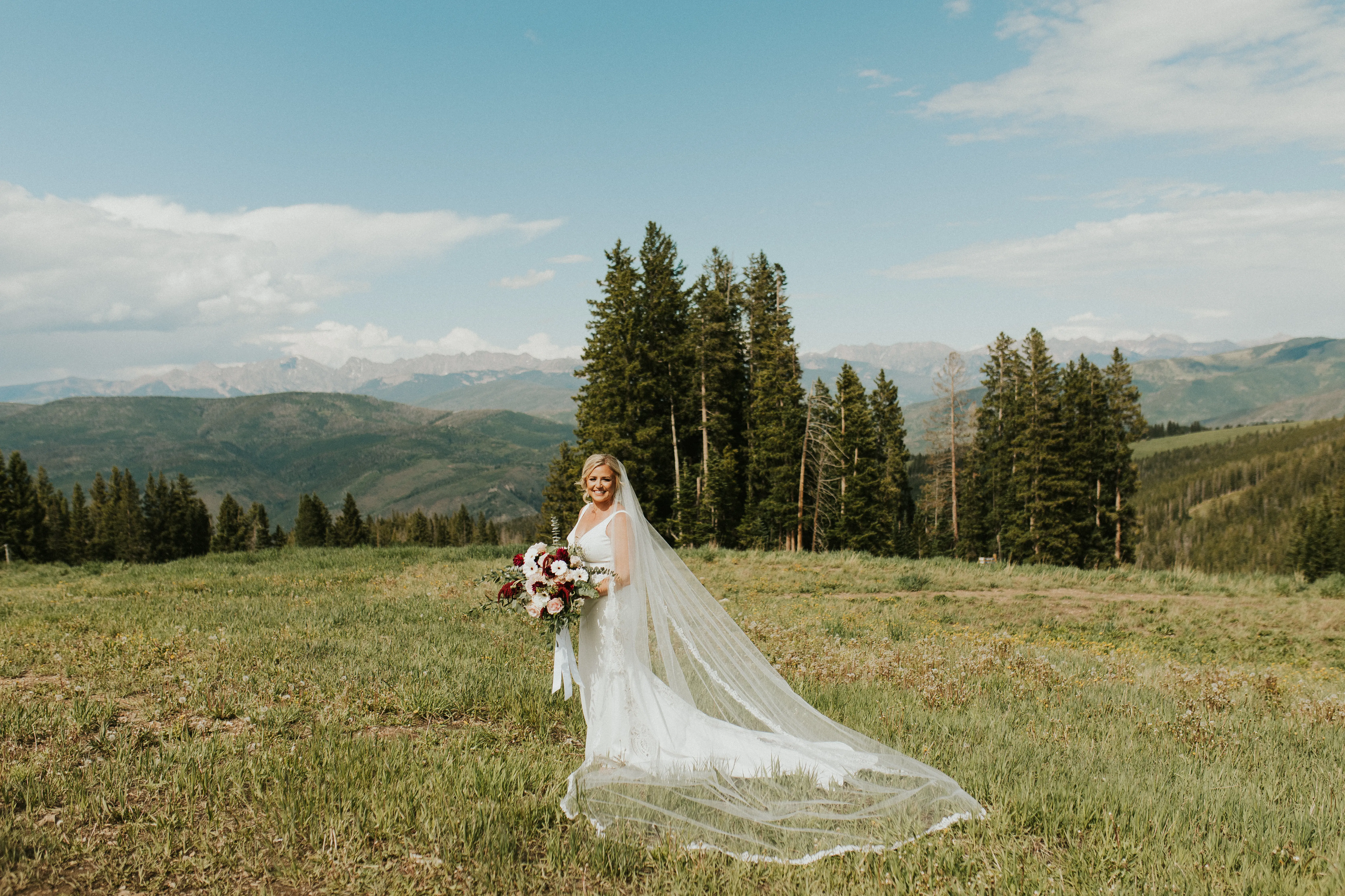 Bride Wearing Simple Vintage V-back Dress Abbott Dawn By Sottero and Midgley