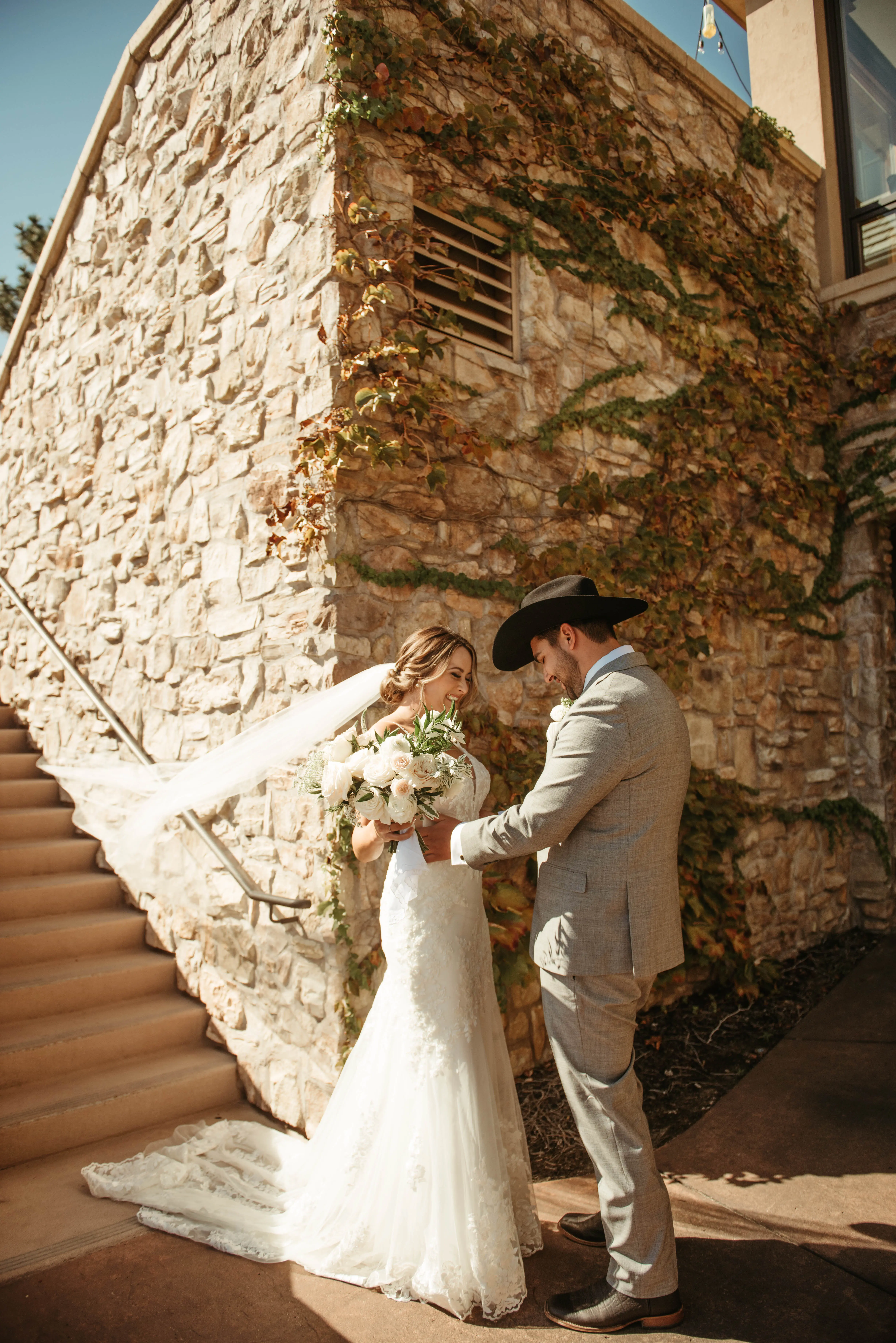 Groom With Bride Wearing Sparkly Lace Fit-And-Flare Fontaine By Maggie Sottero