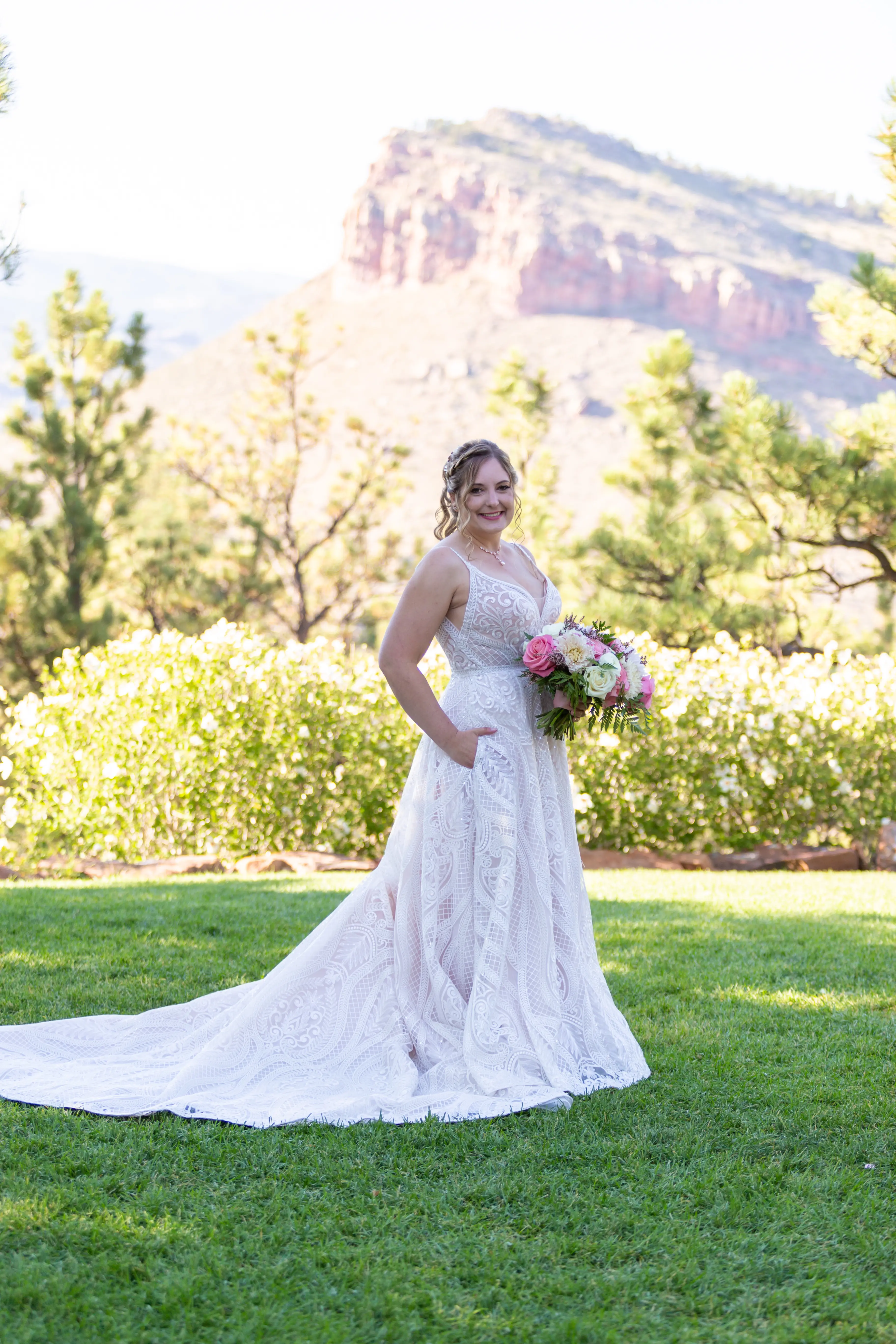 Bride Wearing Boho Princess A-Line Wedding Dress Roxanne By Sottero And Midgley
