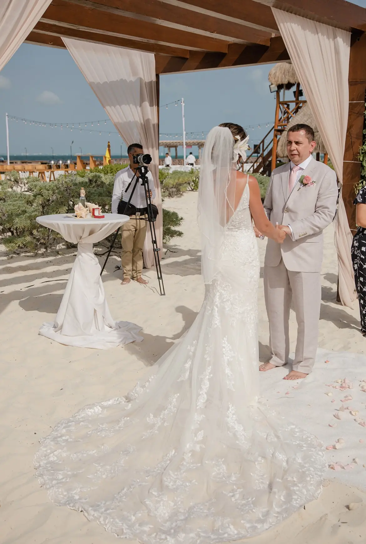 Groom With Bride Wearing Sparkly Lace Fit-And-Flare Fontaine By Maggie Sottero