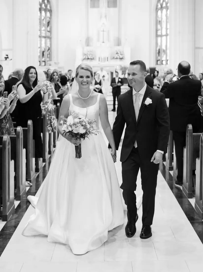 Groom With Bride Wearing Satin Ball Gown With Pockets Selena By Maggie Sottero