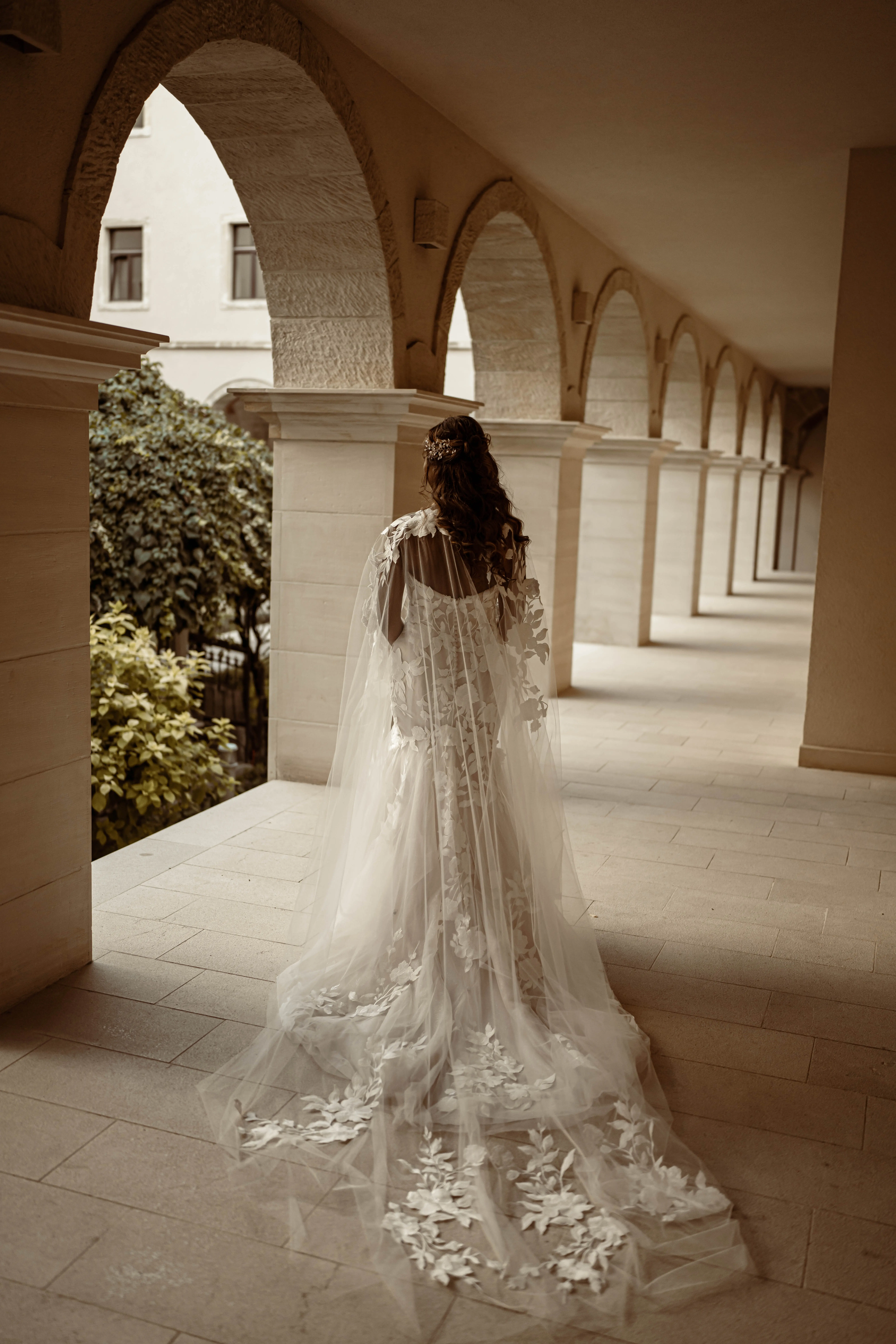 Bride Wearing Mermaid Wedding Dress With Oversized Lace Hattie By Rebecca Ingram