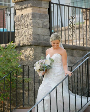Bride Wearing Mermaid Wedding Dress With Oversized Floral Lace Hattie By Rebecca Ingram