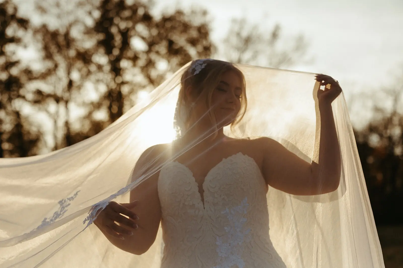 Bride Wearing Lace Mermaid Wedding Gown Called Toccara By Maggie Sottero With A Veil