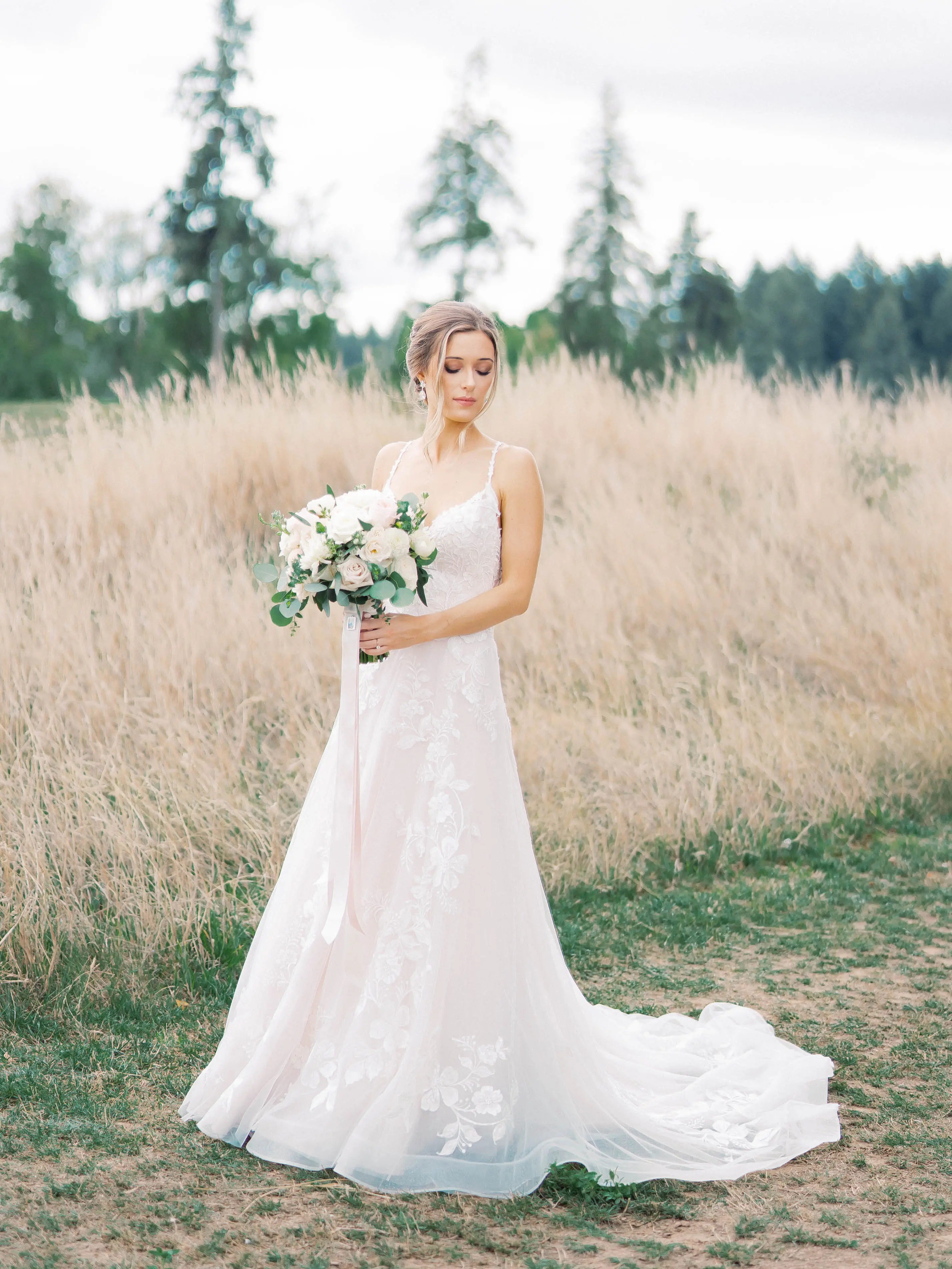 Bride wearing a budget friendly ballgown wedding dress
