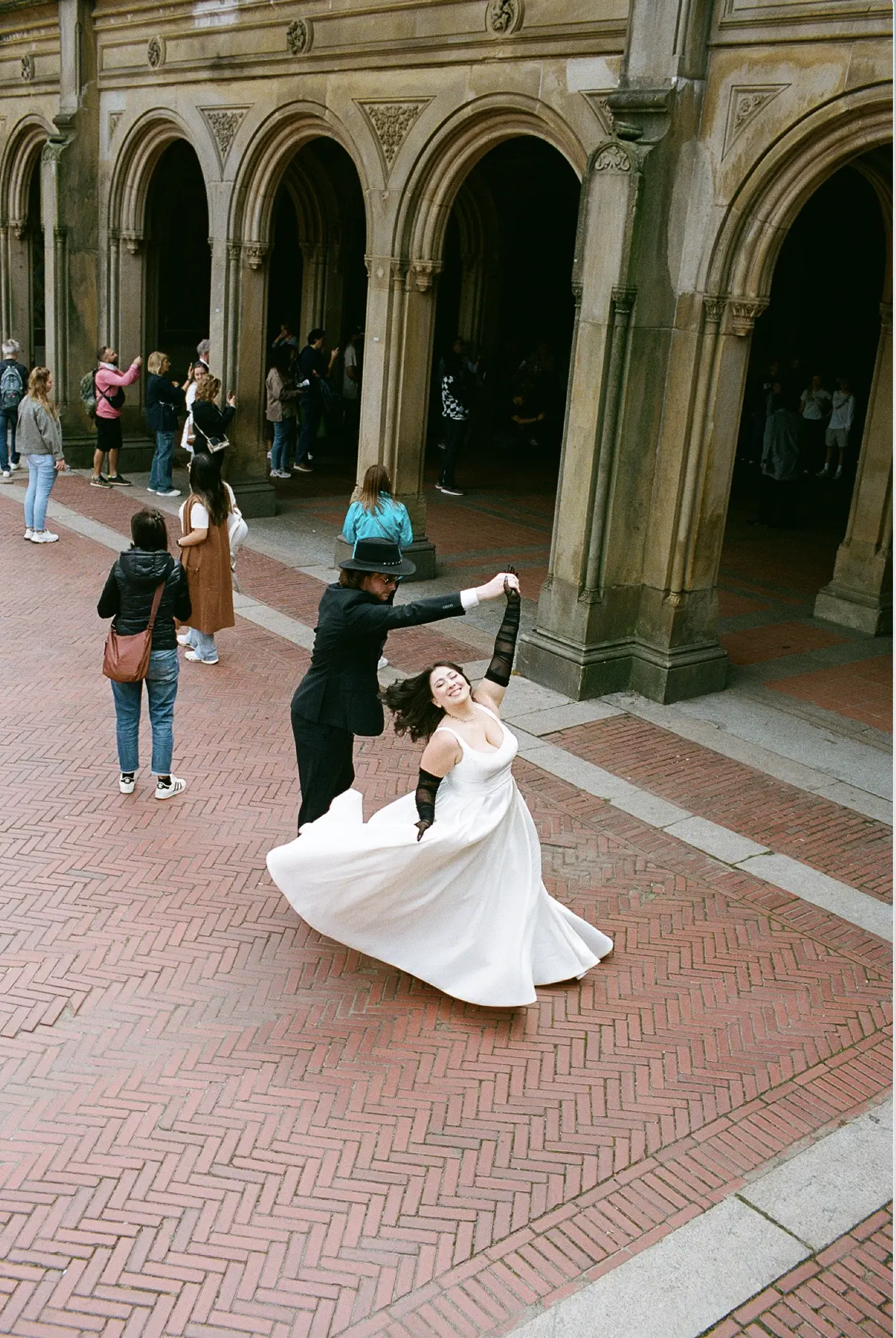Bride Wearing Simple Aline Wedding Dress Called Selena By Maggie Sottero Dancing With Groom