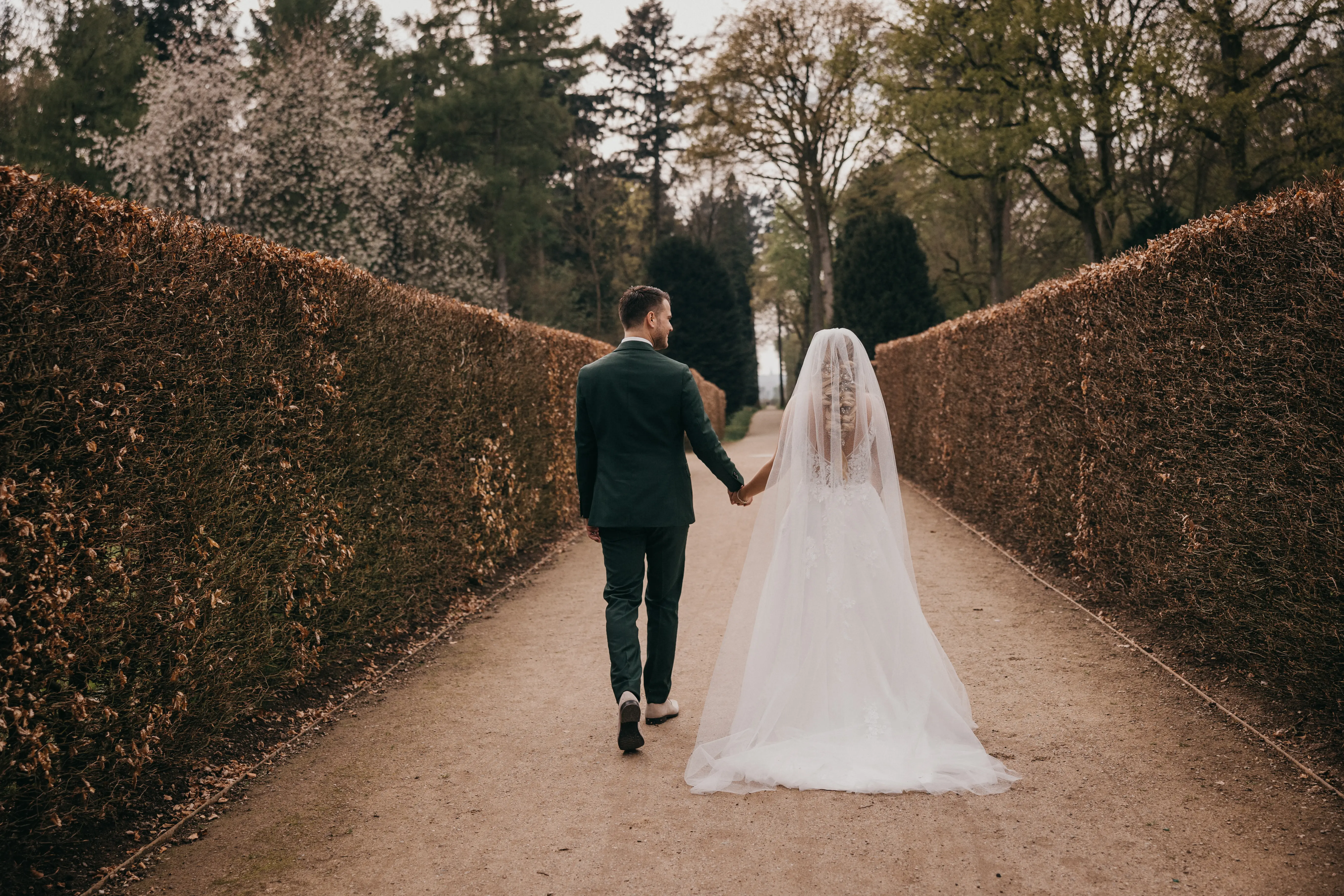 Bride In A-line Illusion Bodice Jill Rebecca Ingram With Groom
