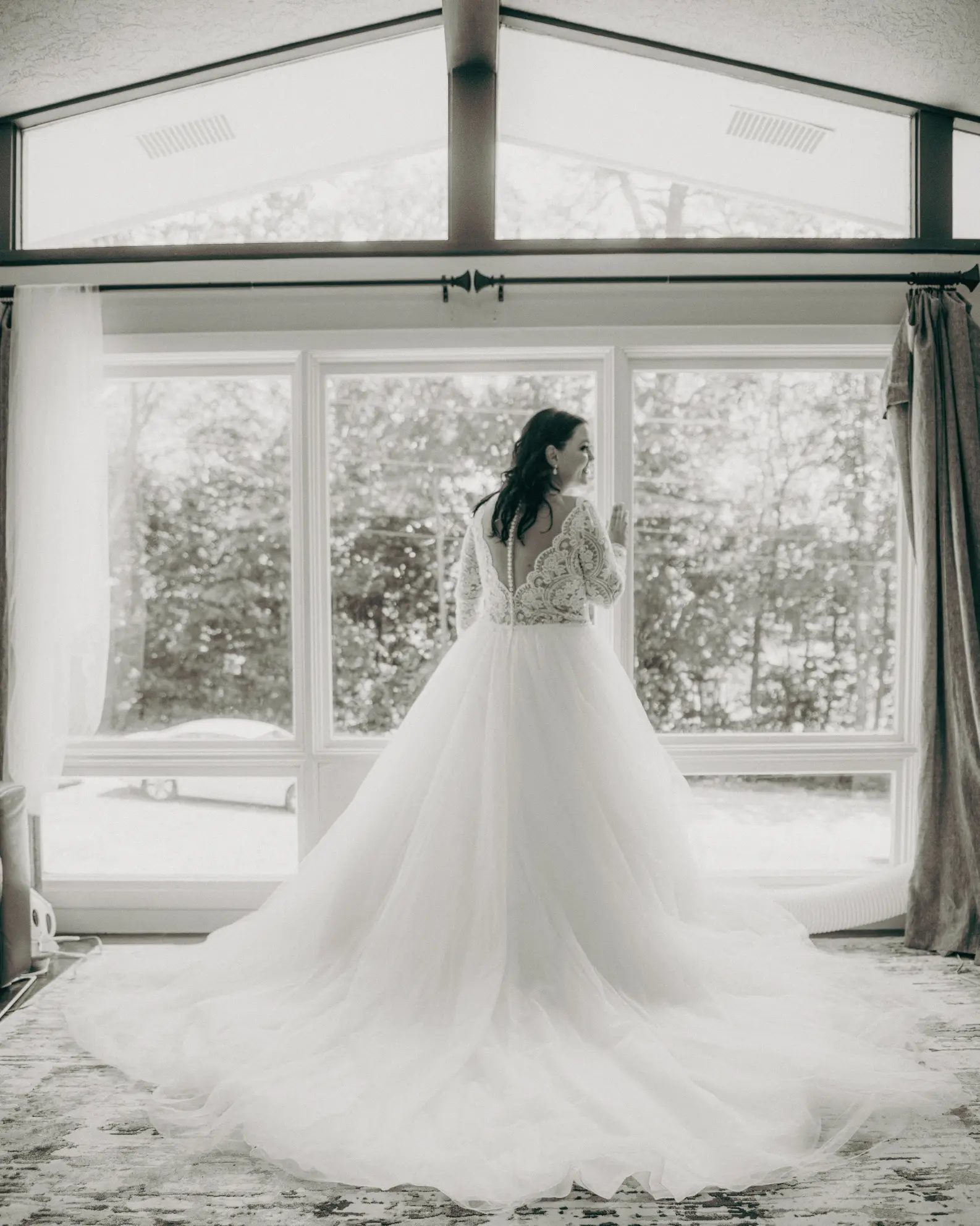 Real Bride in V-neckline, Tulle Skirt Wedding Dress Named Mallory Dawn by Maggie Sottero