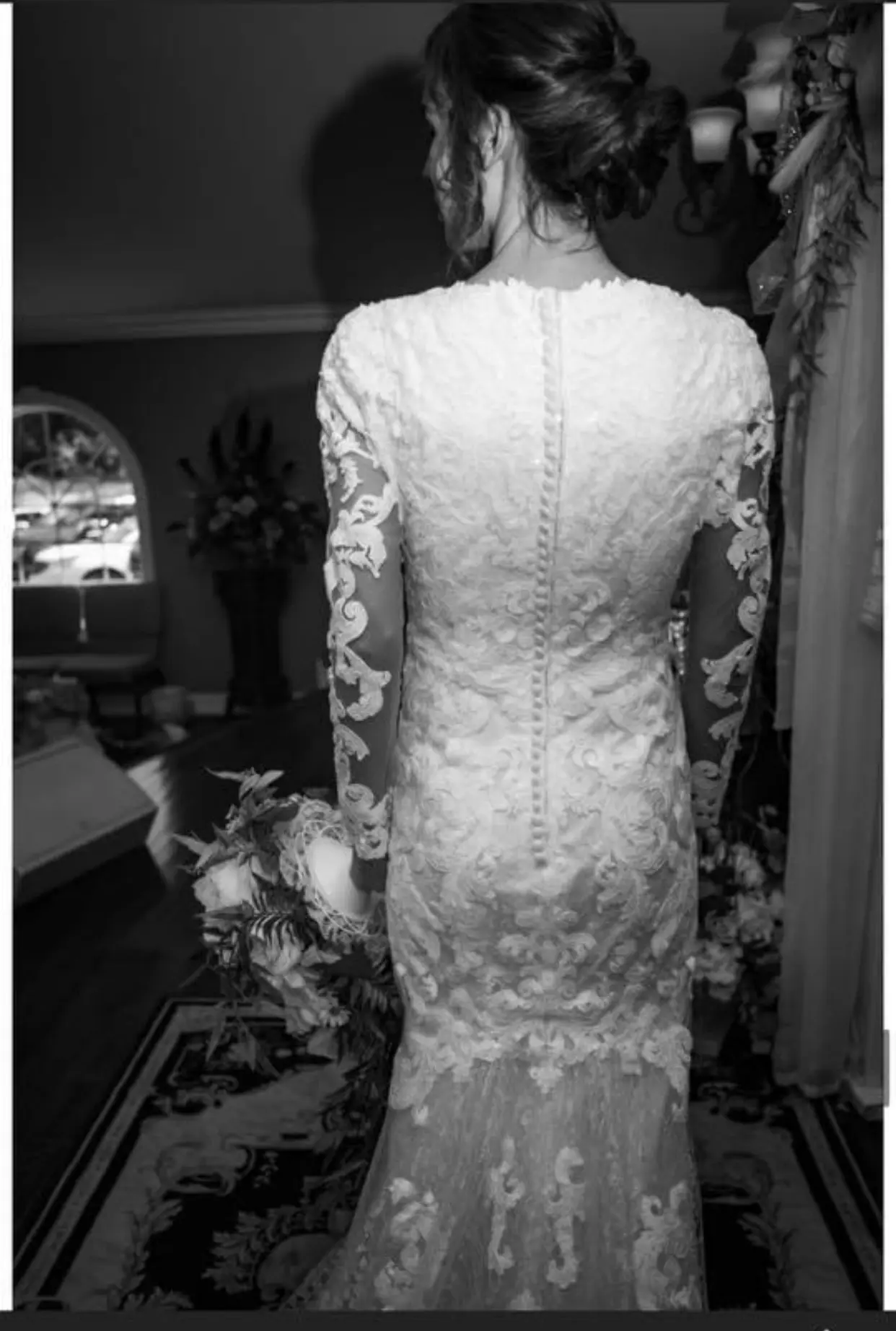 Bride Wearing Modest Lace Wedding Dress Called Tuscany Leigh By Maggie Sottero