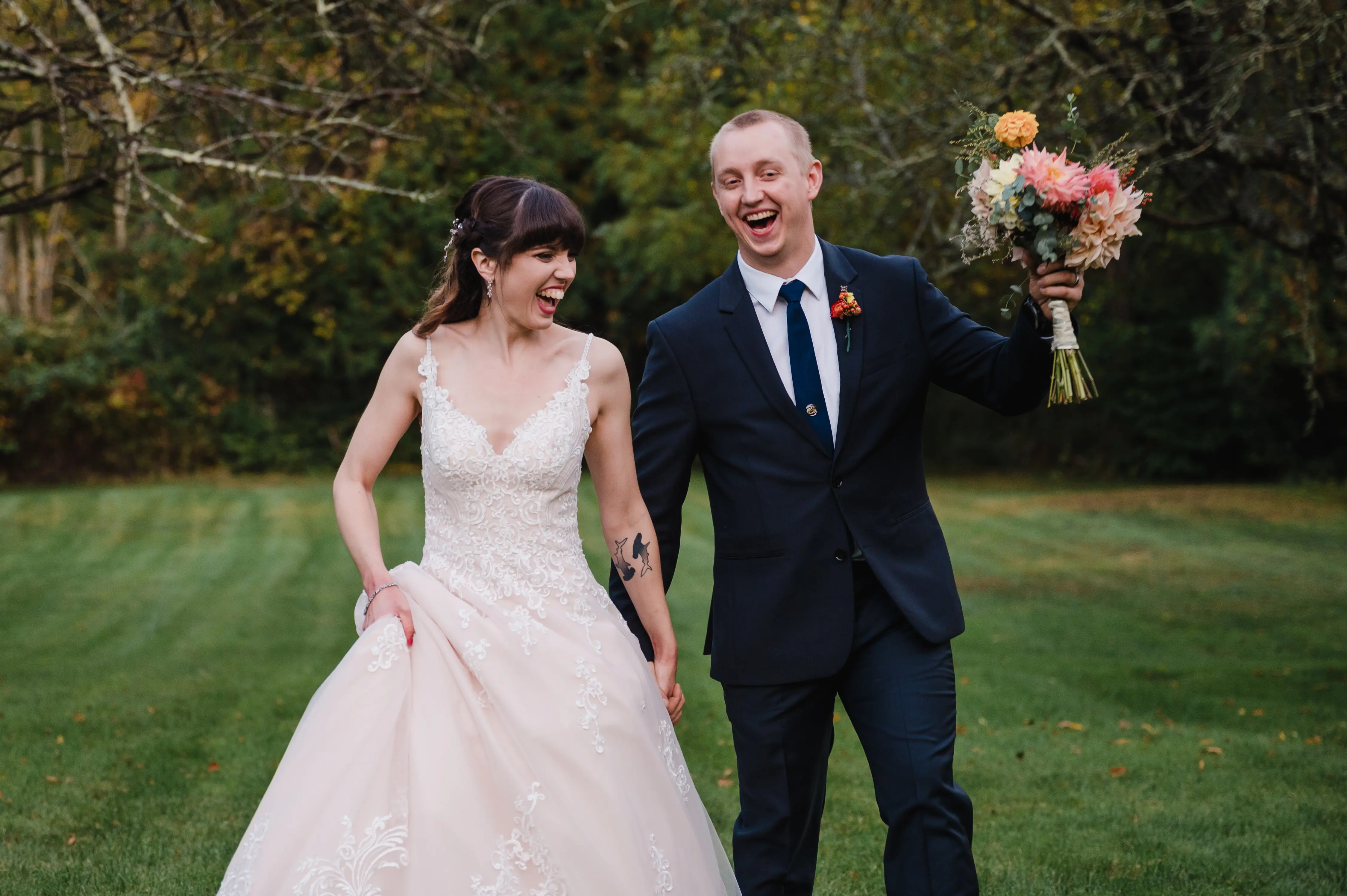 Bride Wearing Lace A-Line Wedding Dress Called Wallis By Maggie Sottero With Groom