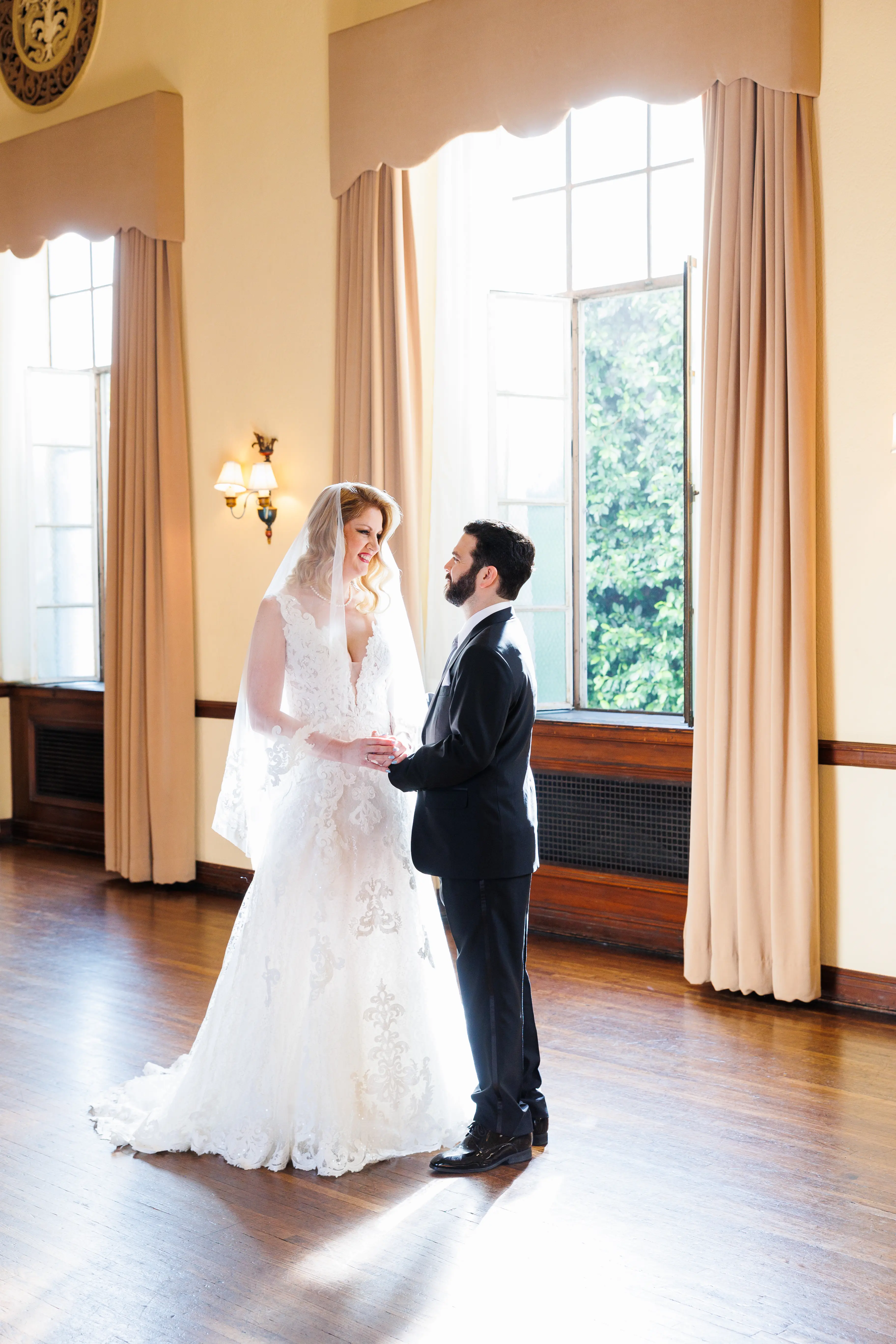 Bride In Lace V-Neck Wedding Dress Called Tuscany Lane By Maggie Sottero