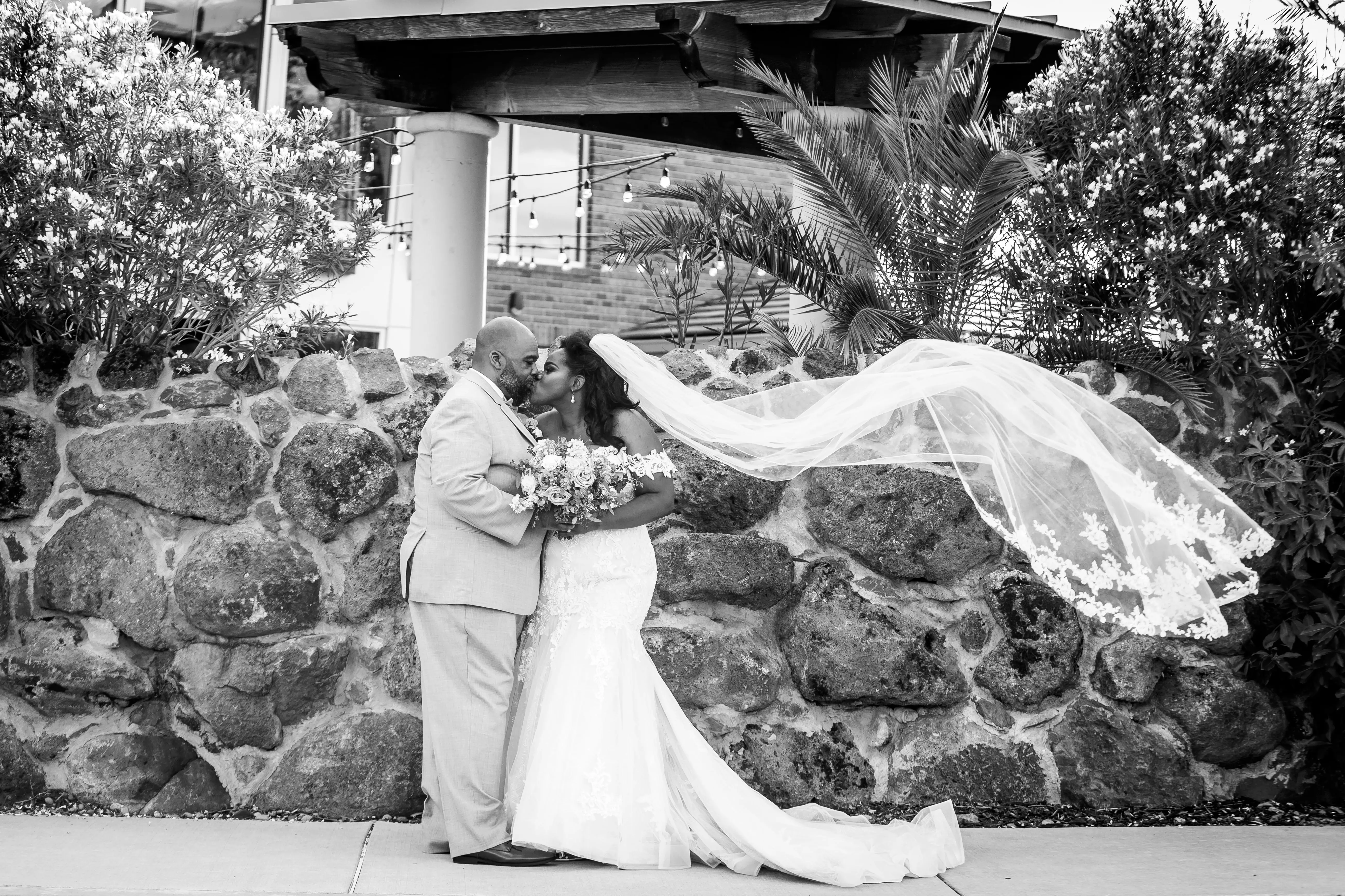 Groom With Bride Wearing Lace Mermaid Wedding Dress Lonnie Lynette By Maggie Sottero