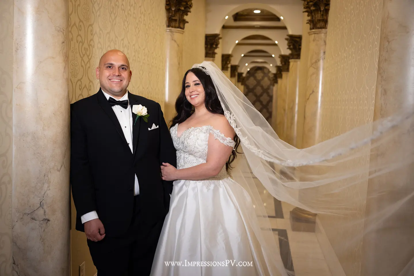 Groom With Bride Wearing Satin Ballgown Kimora By Sottero And Midgley