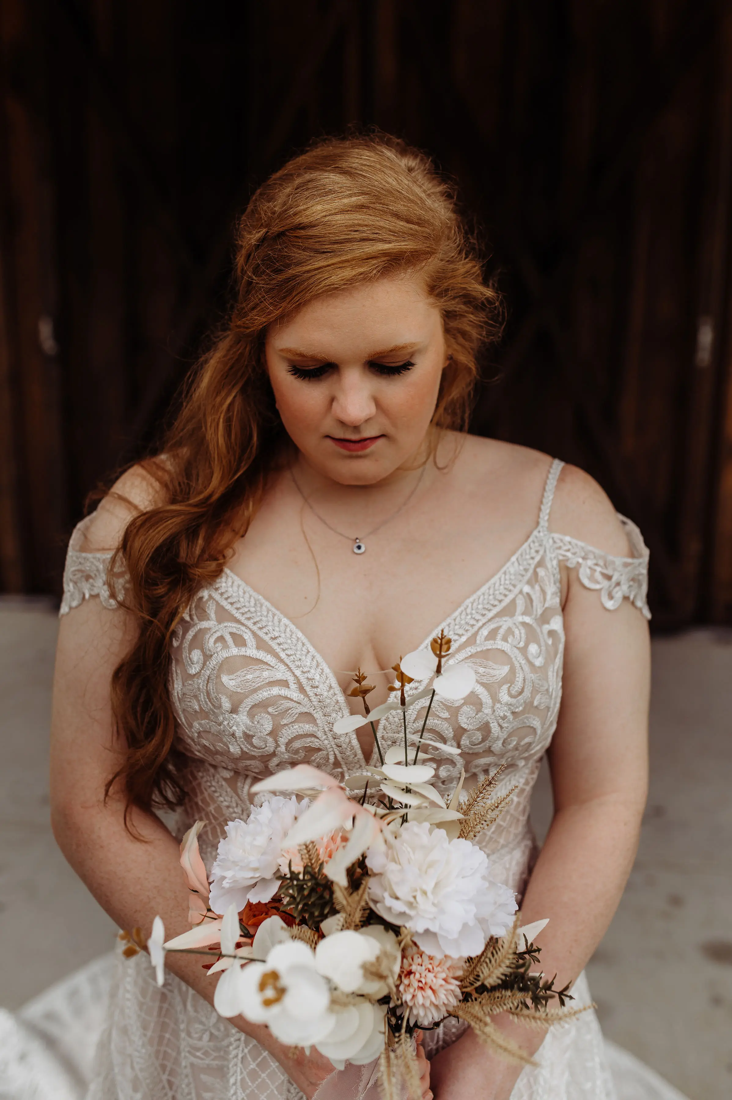 Bride in A-Line Wedding Dress with Allover Sequin Lace Called Roxanne by Sottero & Midgley