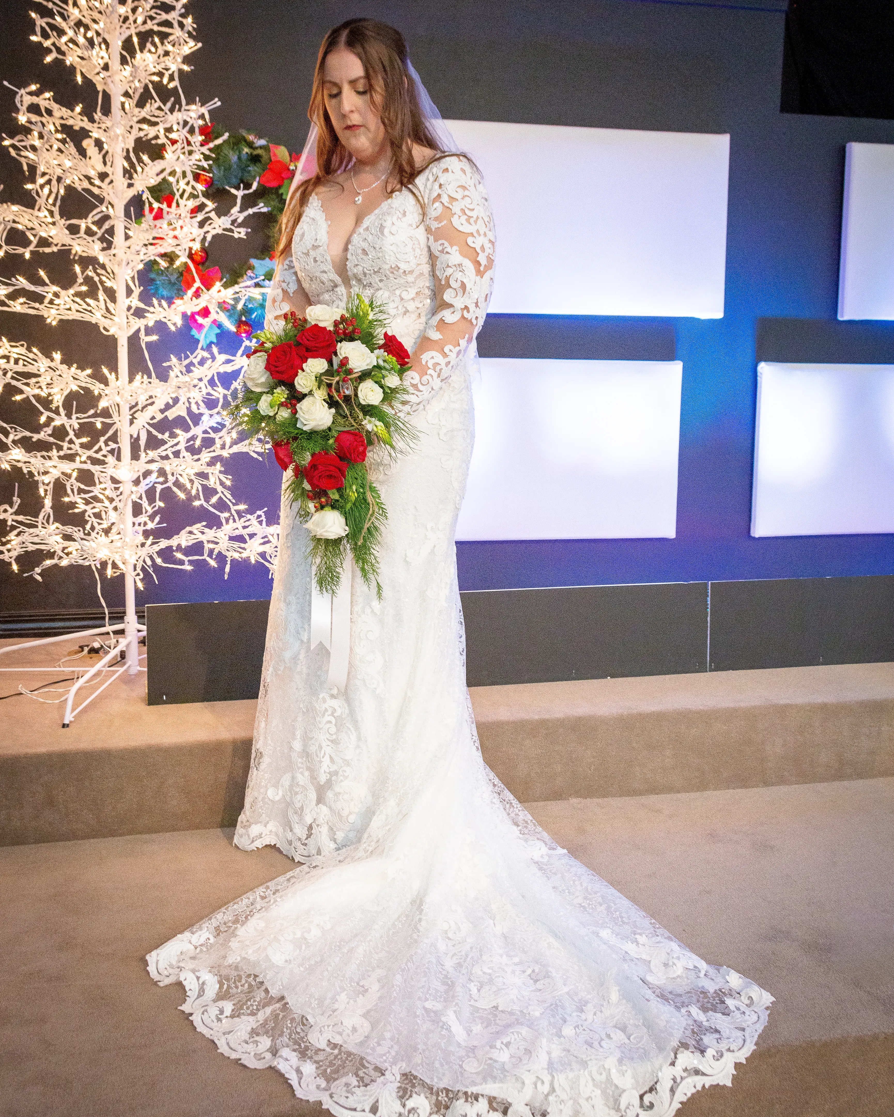 Bride In Long Sleeve Wedding Dress Called Tuscany Lynette By Maggie Sottero