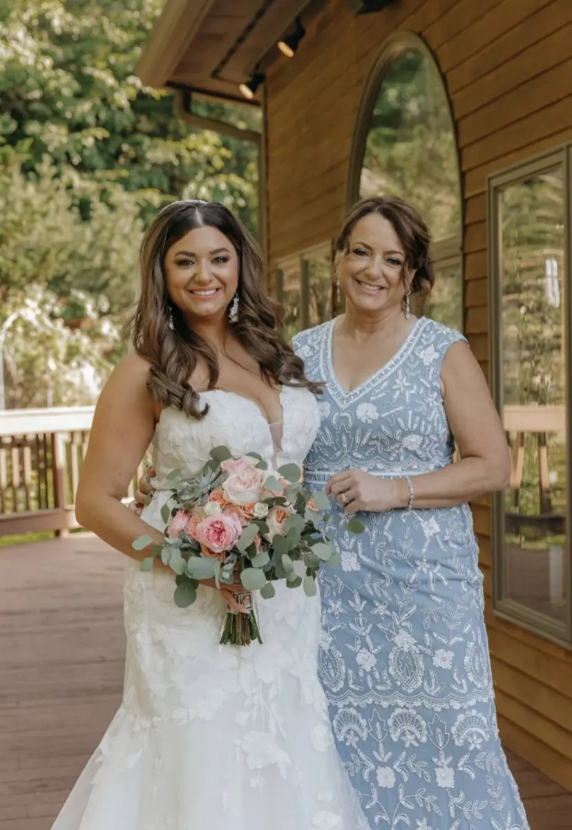 Real Bride in Strapless Mermaid Gown with Oversized Lace Called Hattie by Rebecca Ingram