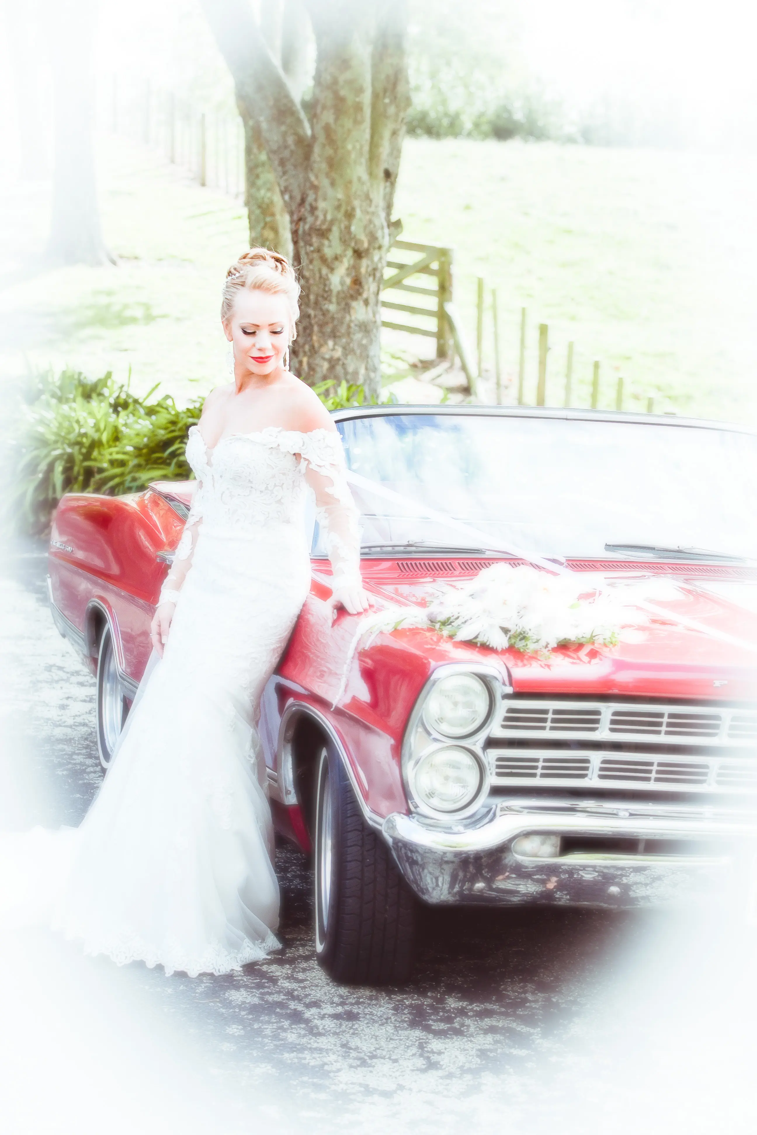 Bride In Lace Off The Shoulder Wedding Dress Called Fiona By Maggie Sottero