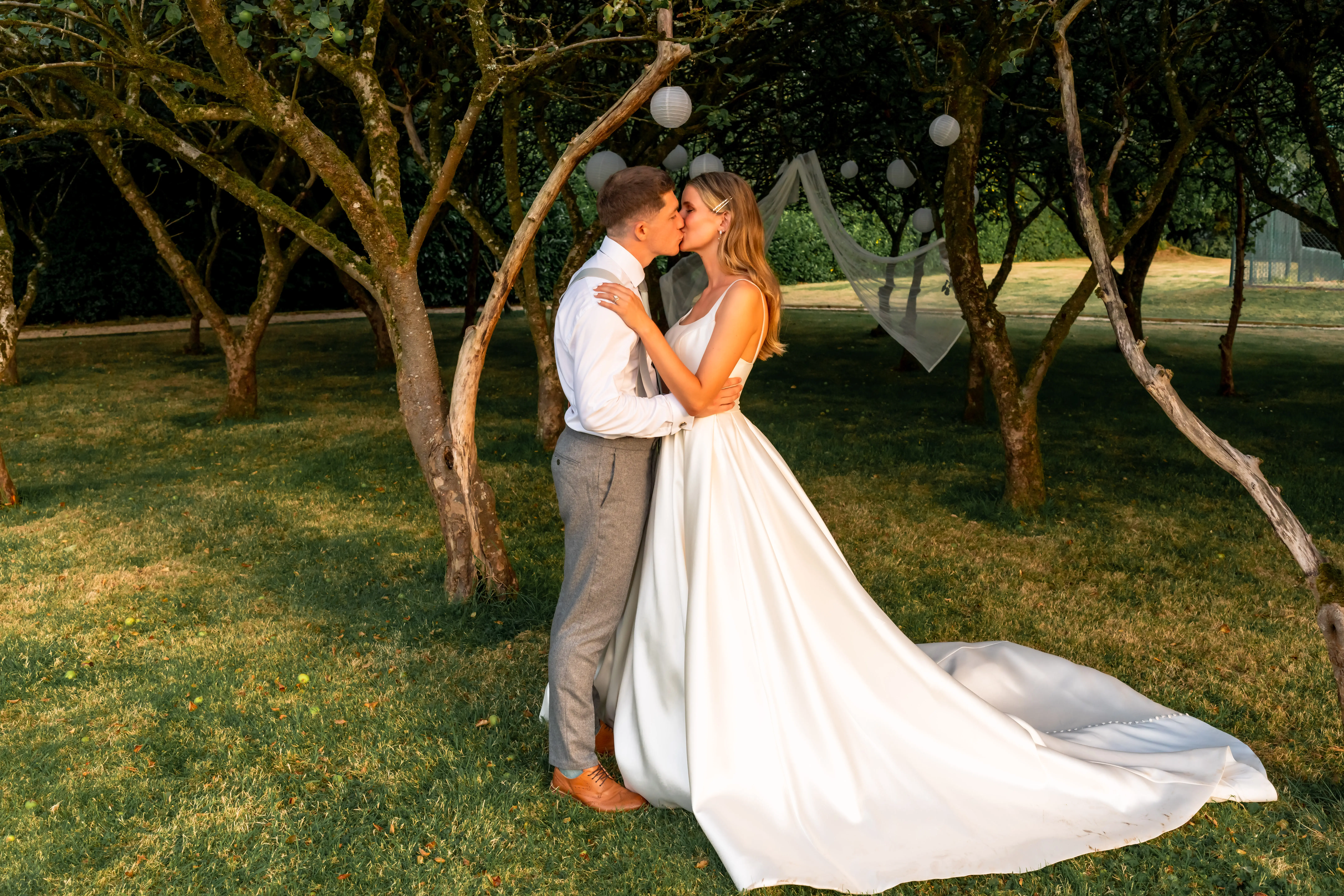 Groom With Bride Wearing Satin Ball Gown Selena By Maggie Sottero