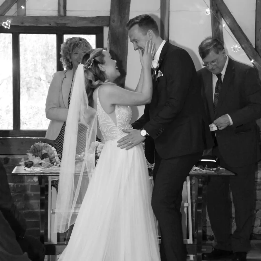 Groom With Bride Wearing Relaxed Boho A-Line Wedding Dress Charlene By Maggie Sottero
