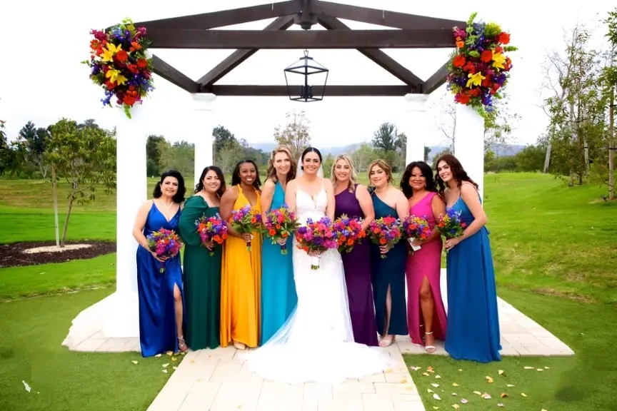 Bride In Floral A-line Laramie Sottero Midgley With Bridesmaids