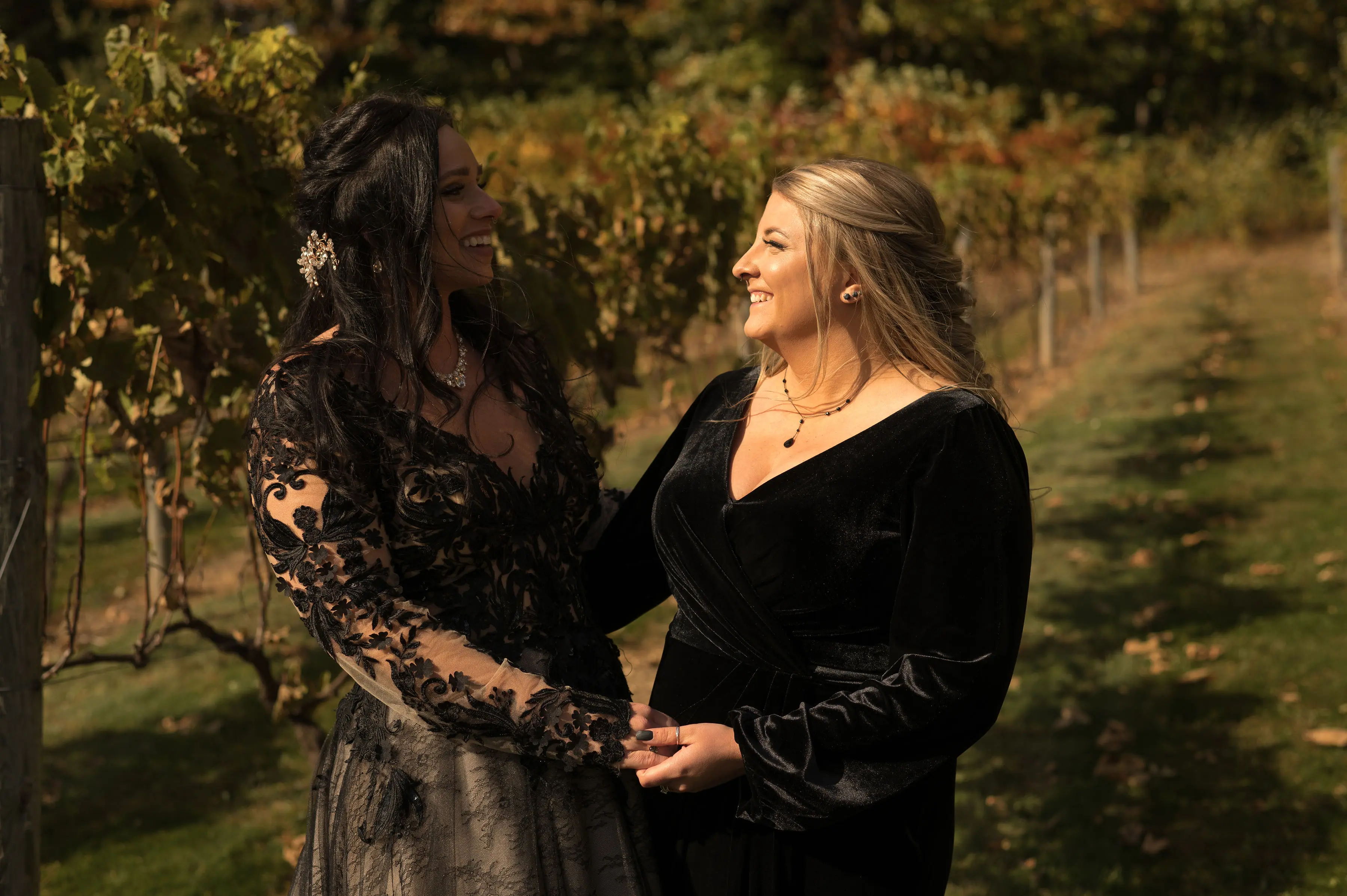 Bride Wearing Black Lace Wedding Dress Called Zander By Sottero And Midgley With Sister