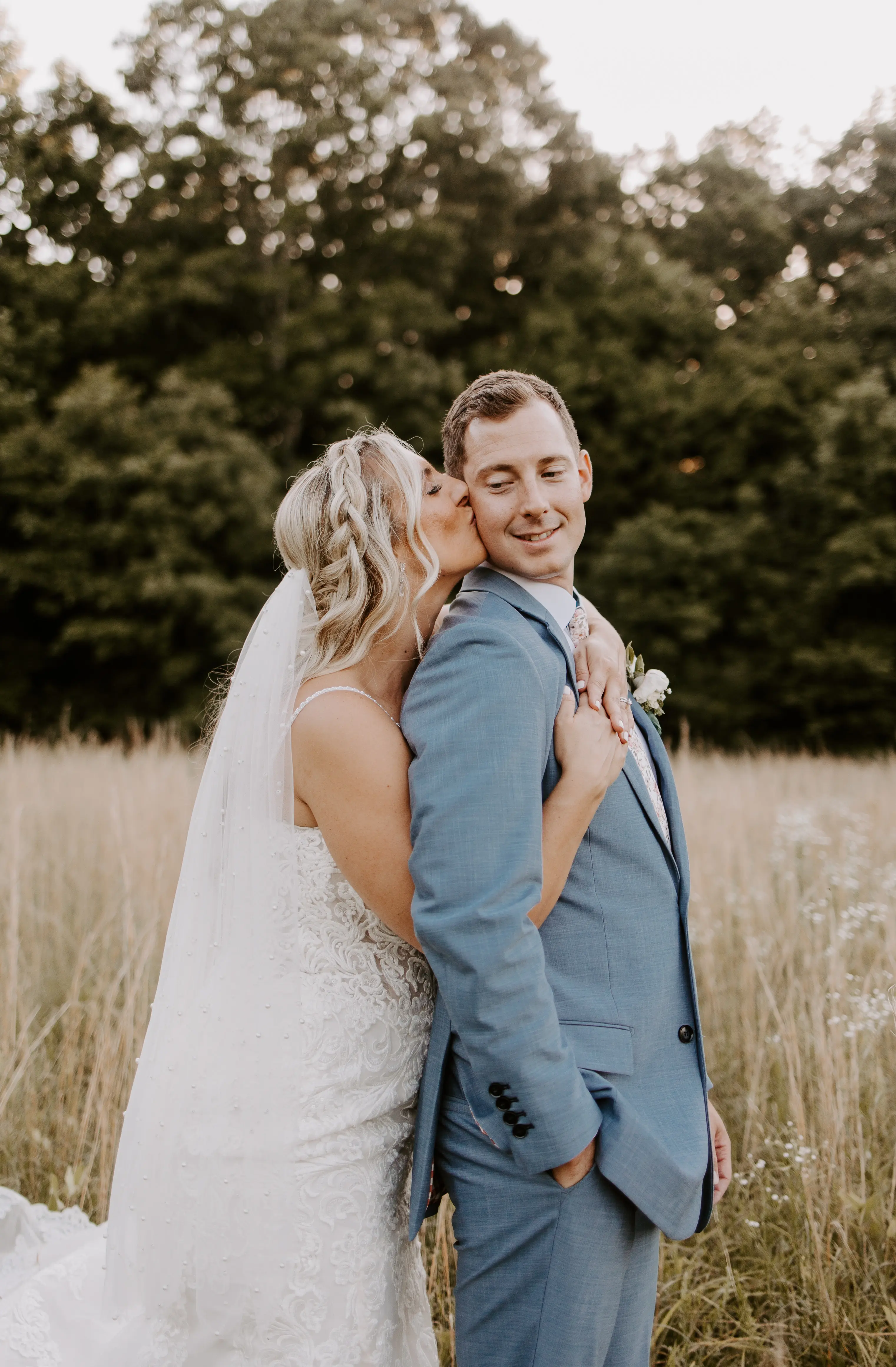 Groom With Bride Wearing Sparkly Lace Fit-And-Flare Fiona By Maggie Sottero