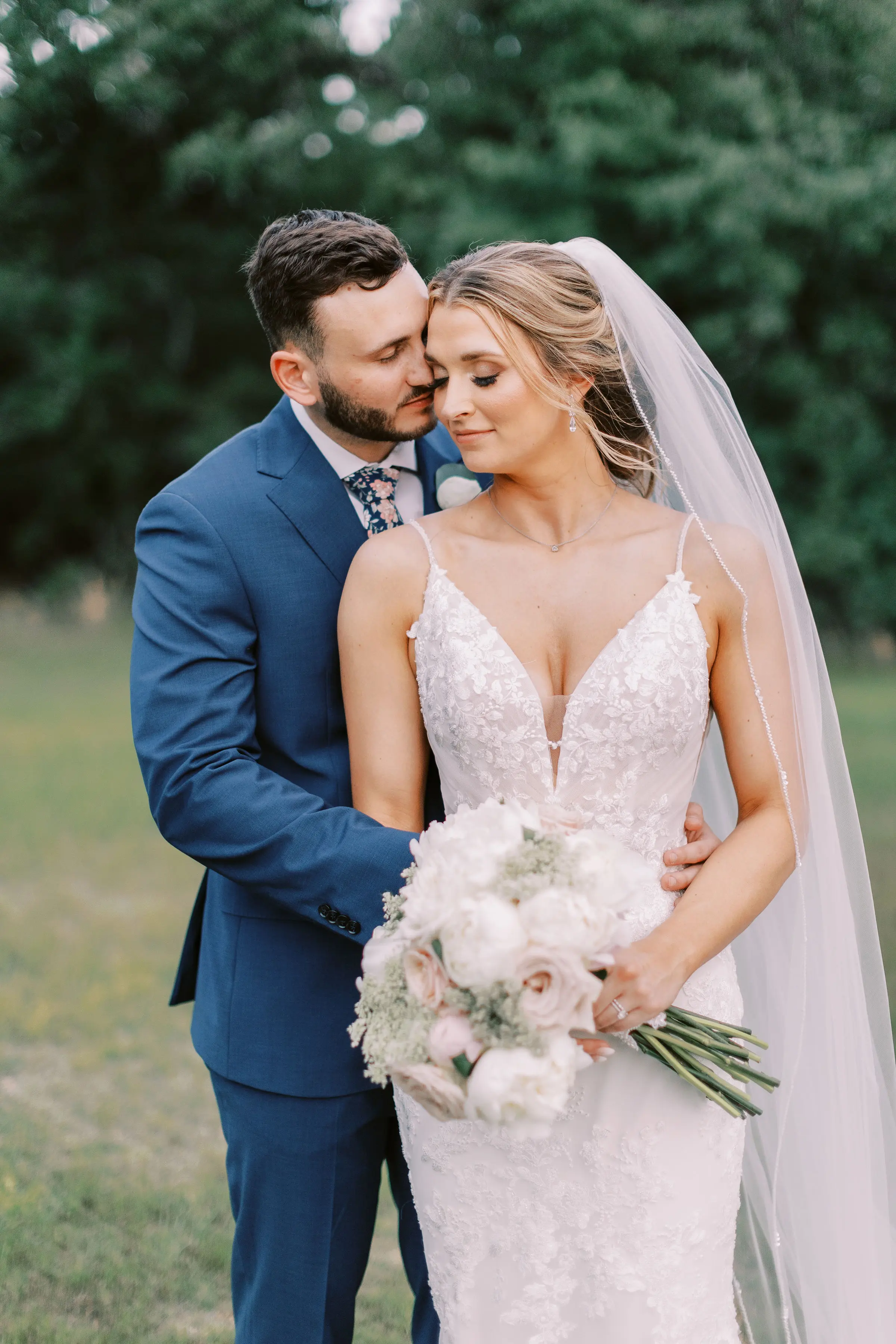 Bride Wearing Sparkly Lace Wedding Dress Called Fontaine By Maggie Sottero With Groom