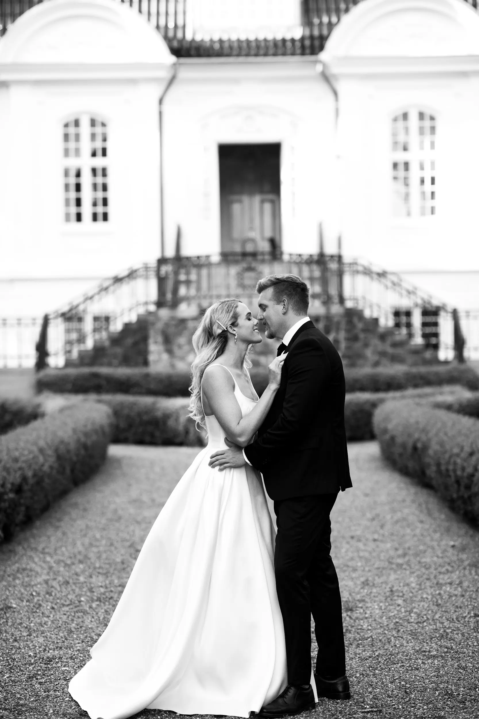 Groom With Bride Wearing Satin Ball Gown Selena By Maggie Sottero