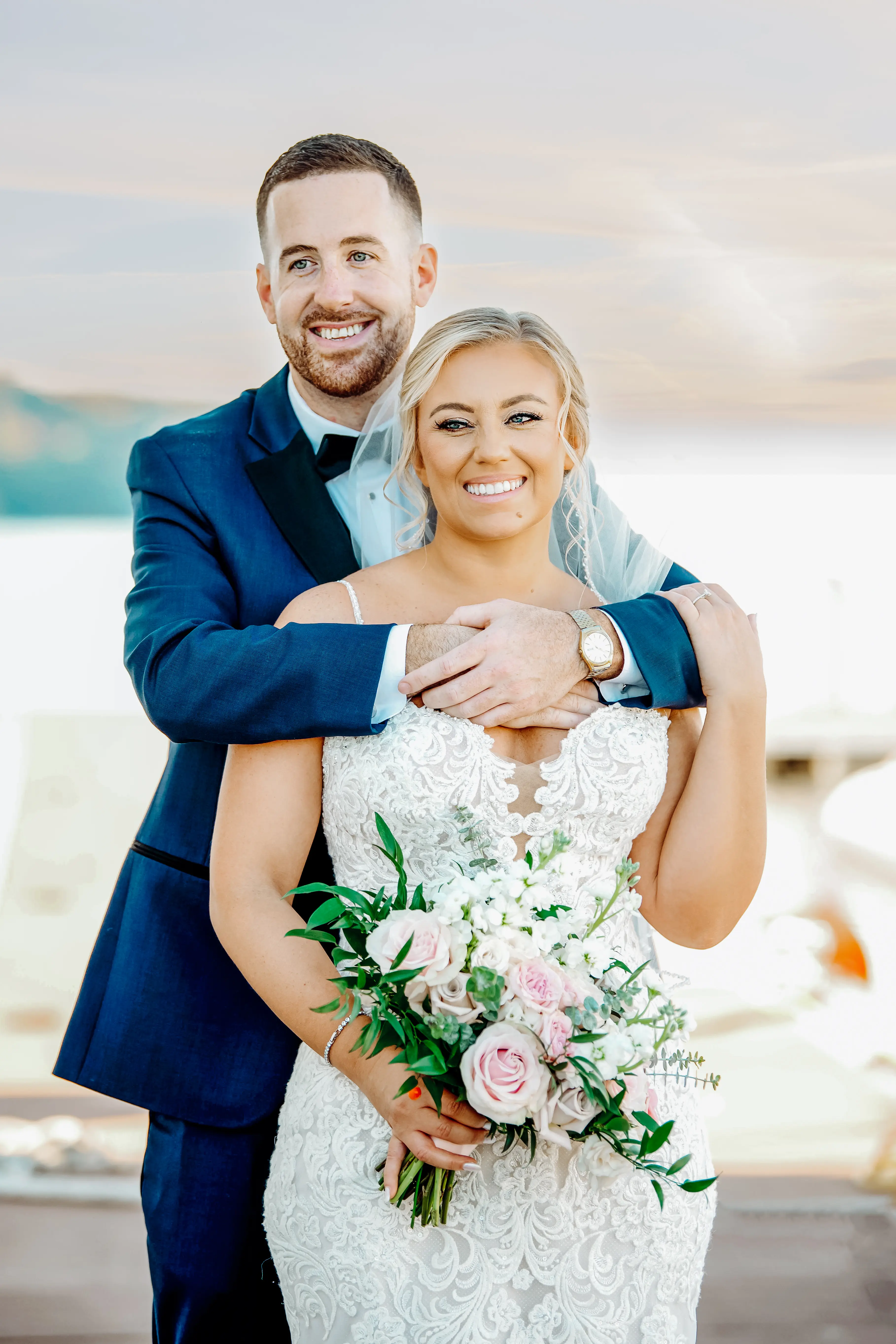 Bride In Spaghetti Straps Sparkle Straps Fiona Maggie Sottero With Groom