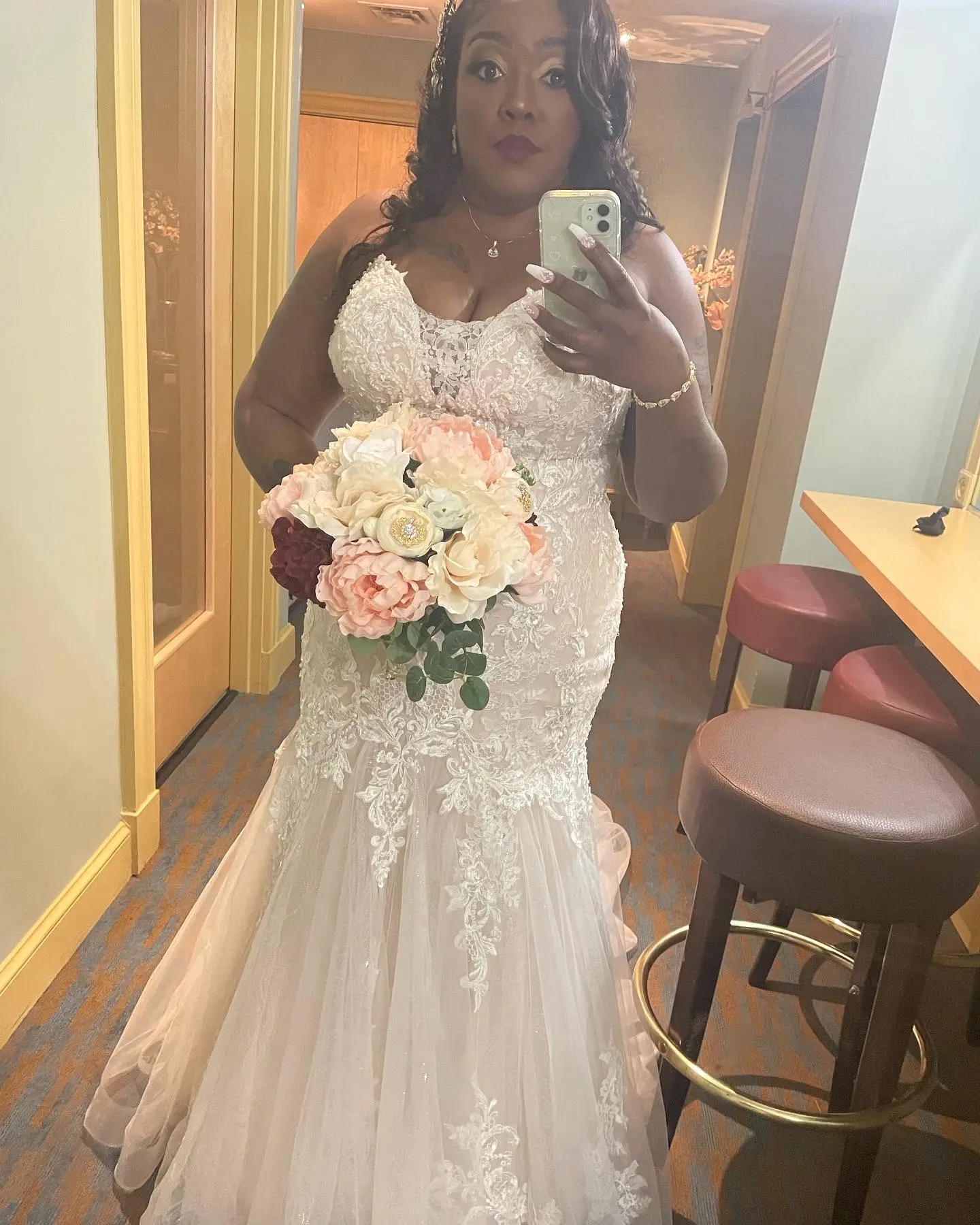 Bride In Beaded Lace Mermaid Wedding Dress Called Lonnie Lynette By Maggie Sottero
