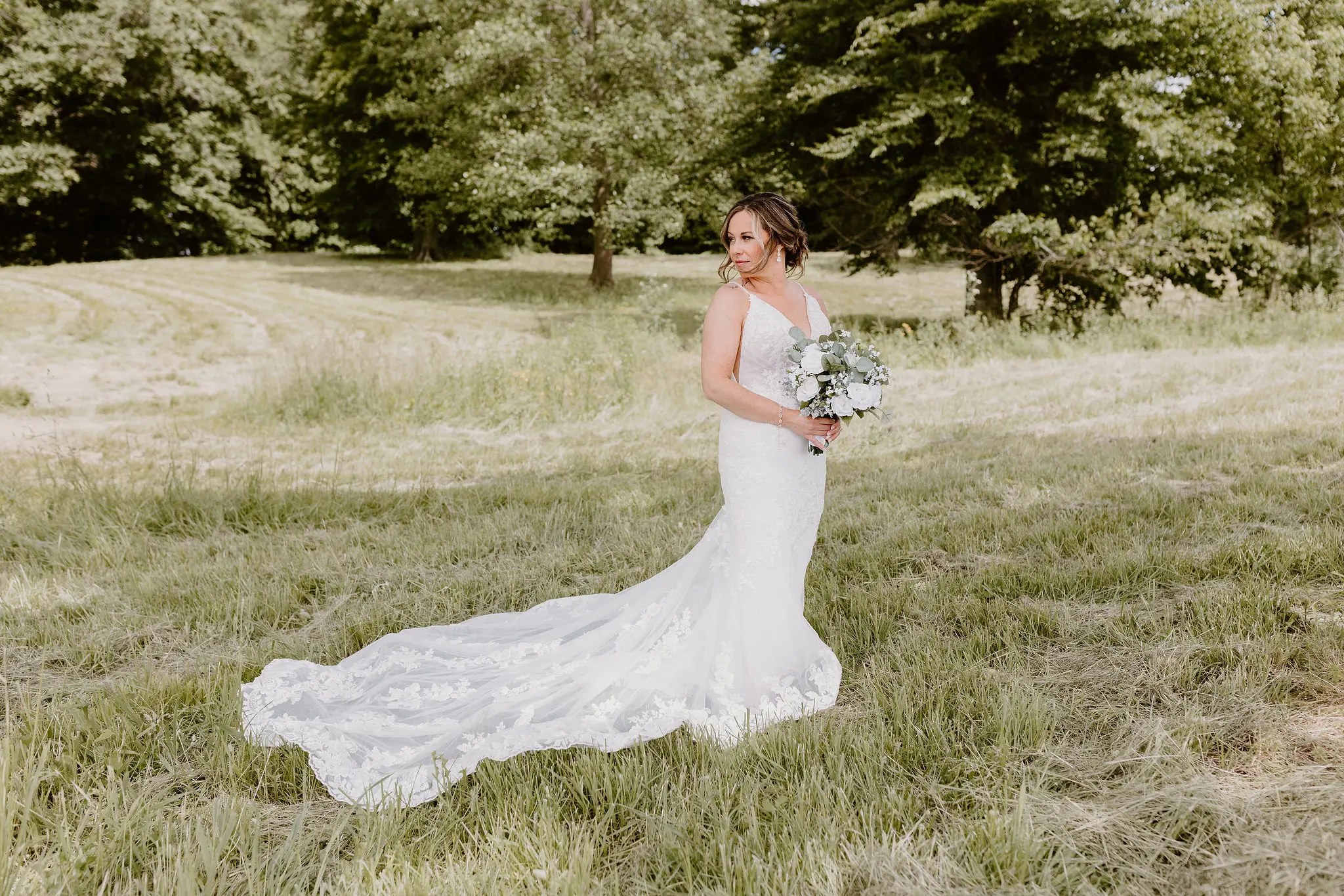 Bride In Floral Wedding Dress Called Fontaine By Maggie Sottero
