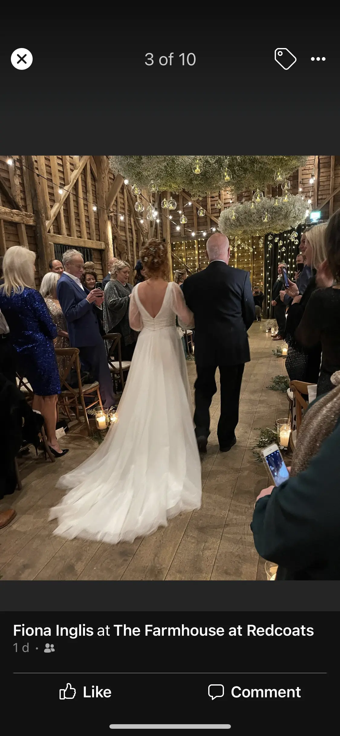Real Bride in Bishop Sleeve A-Line Wedding Gown Called Joanne by Rebecca Ingram