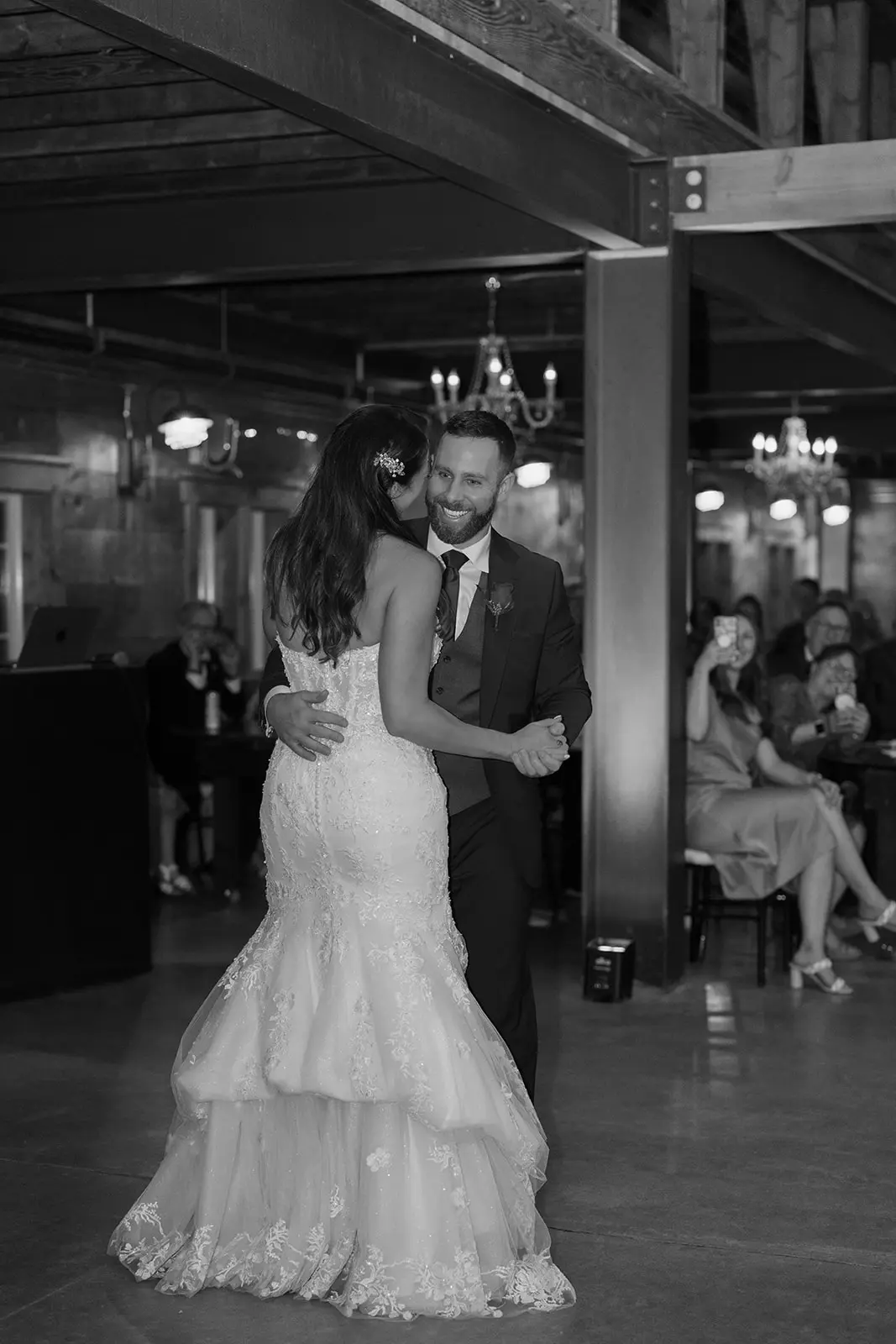 Groom With Bride Wearing Floral Beaded Mermaid Gown Lennon By Maggie Sottero