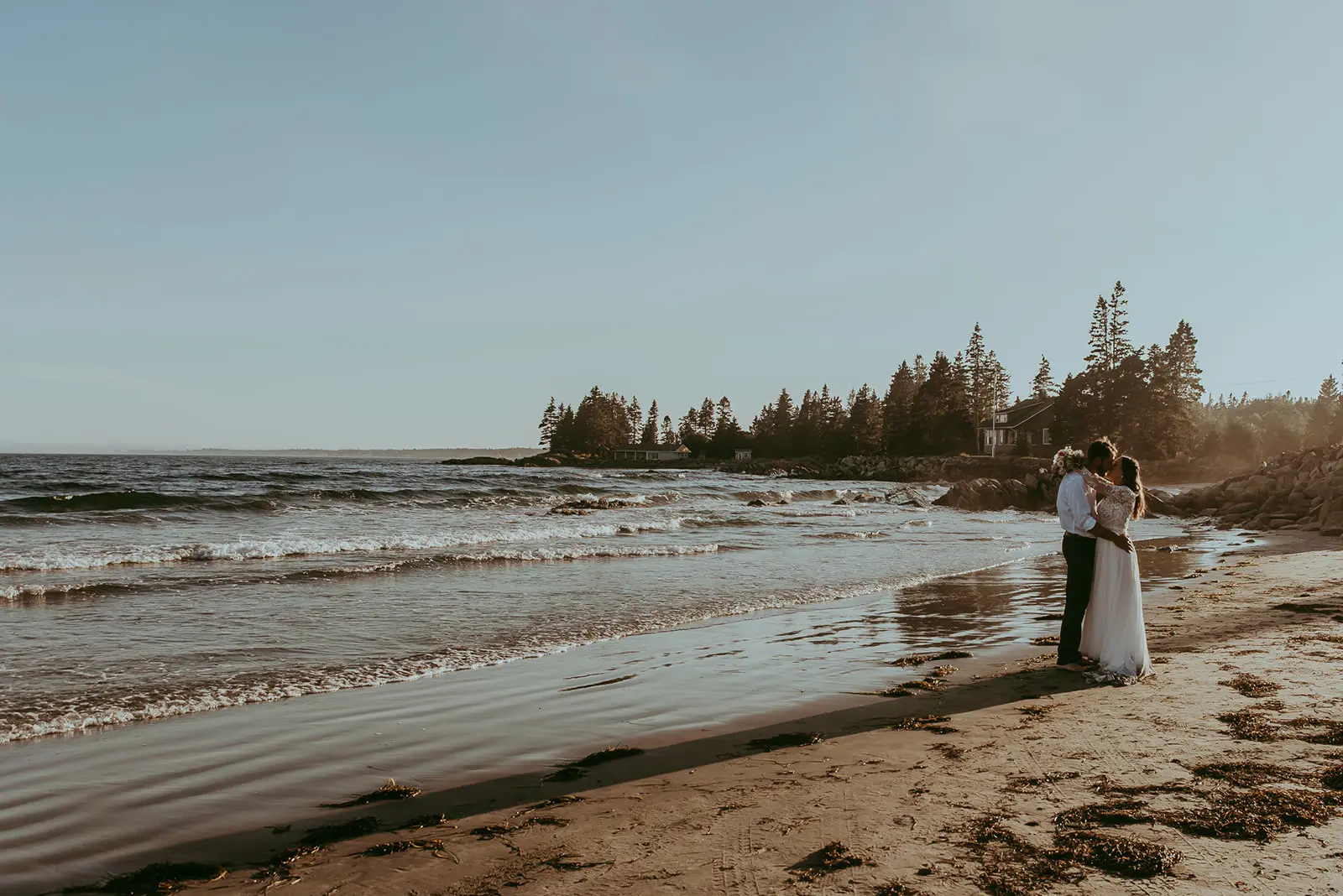 Groom With Bride Wearing Illusion Lace Long Sleeved Wedding Dress Lorraine Dawn By Rebecca Ingram