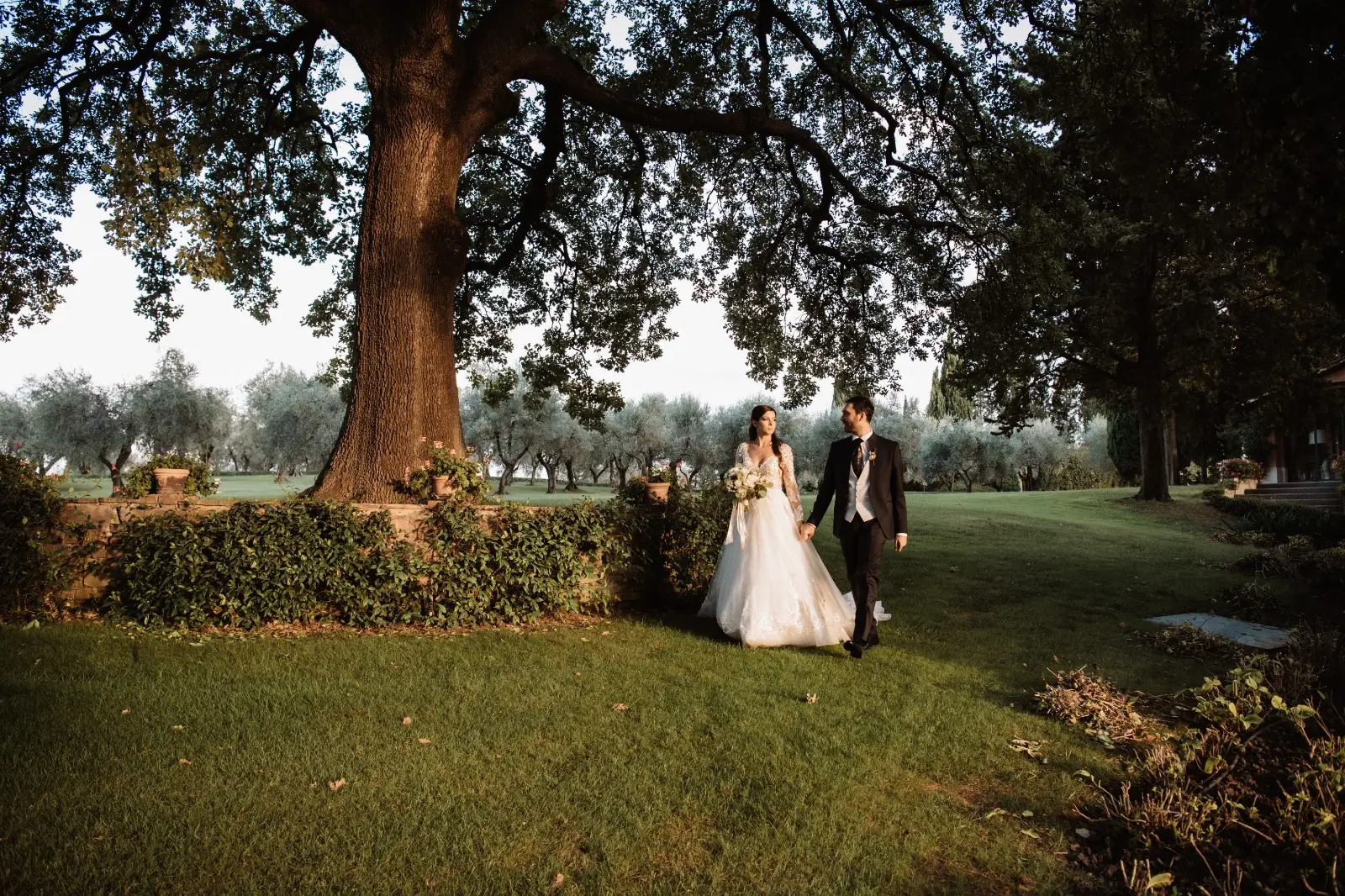 Bride In Long Sleeved Ballgown Zander Sottero and Midgley With Groom