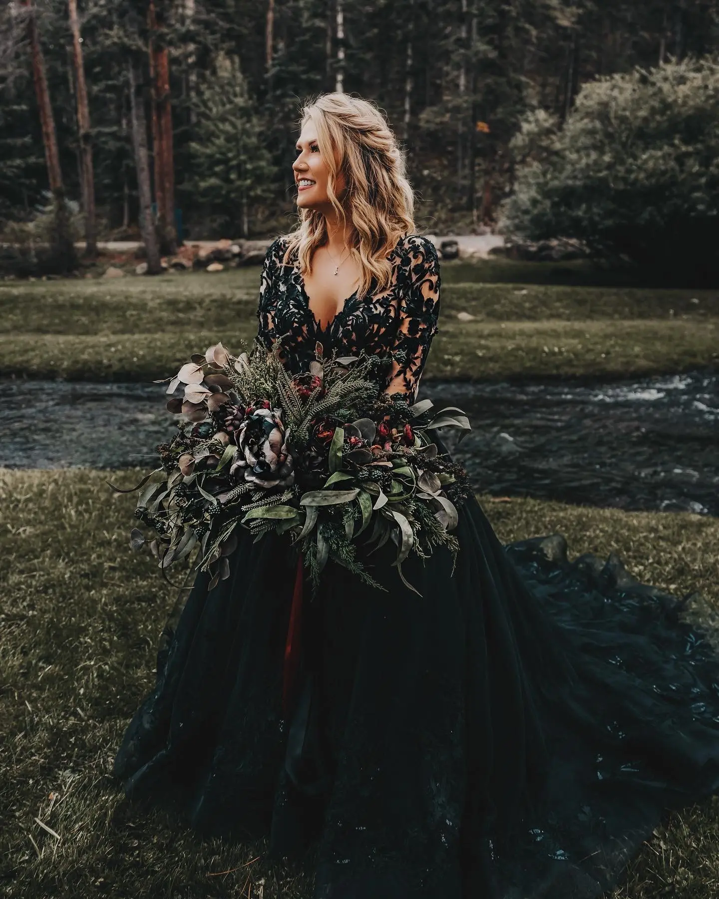 Bride Wearing Black Lace Ballgown Wedding Dress Called Zander By Sottero And Midgley